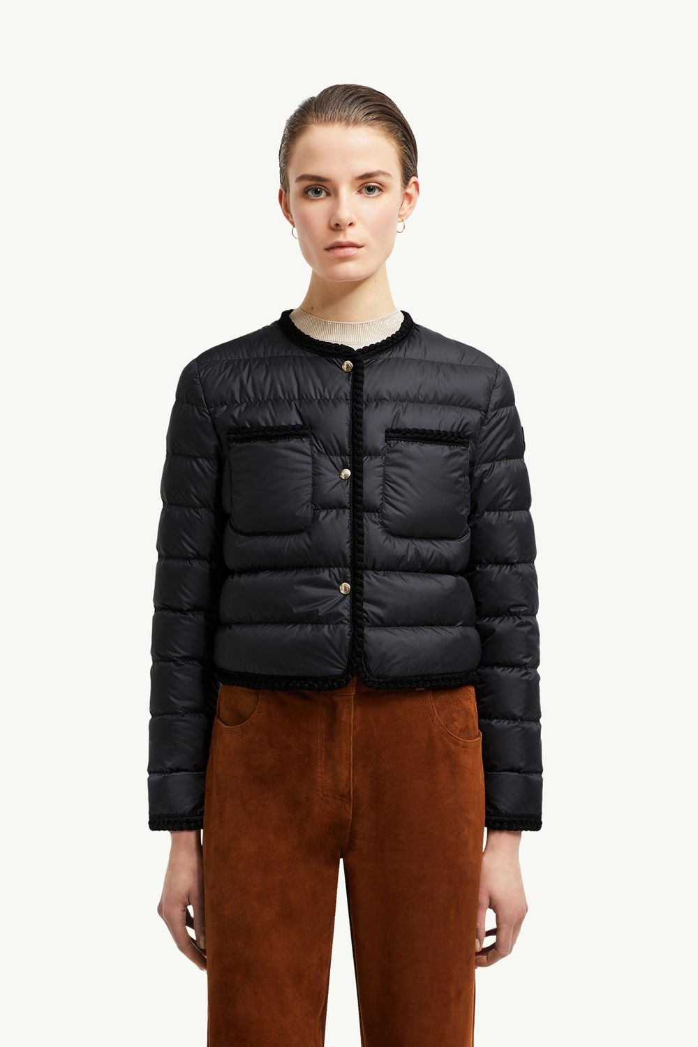 Gencay Braided Trim Short Down Jacket Women Black Moncler 3
