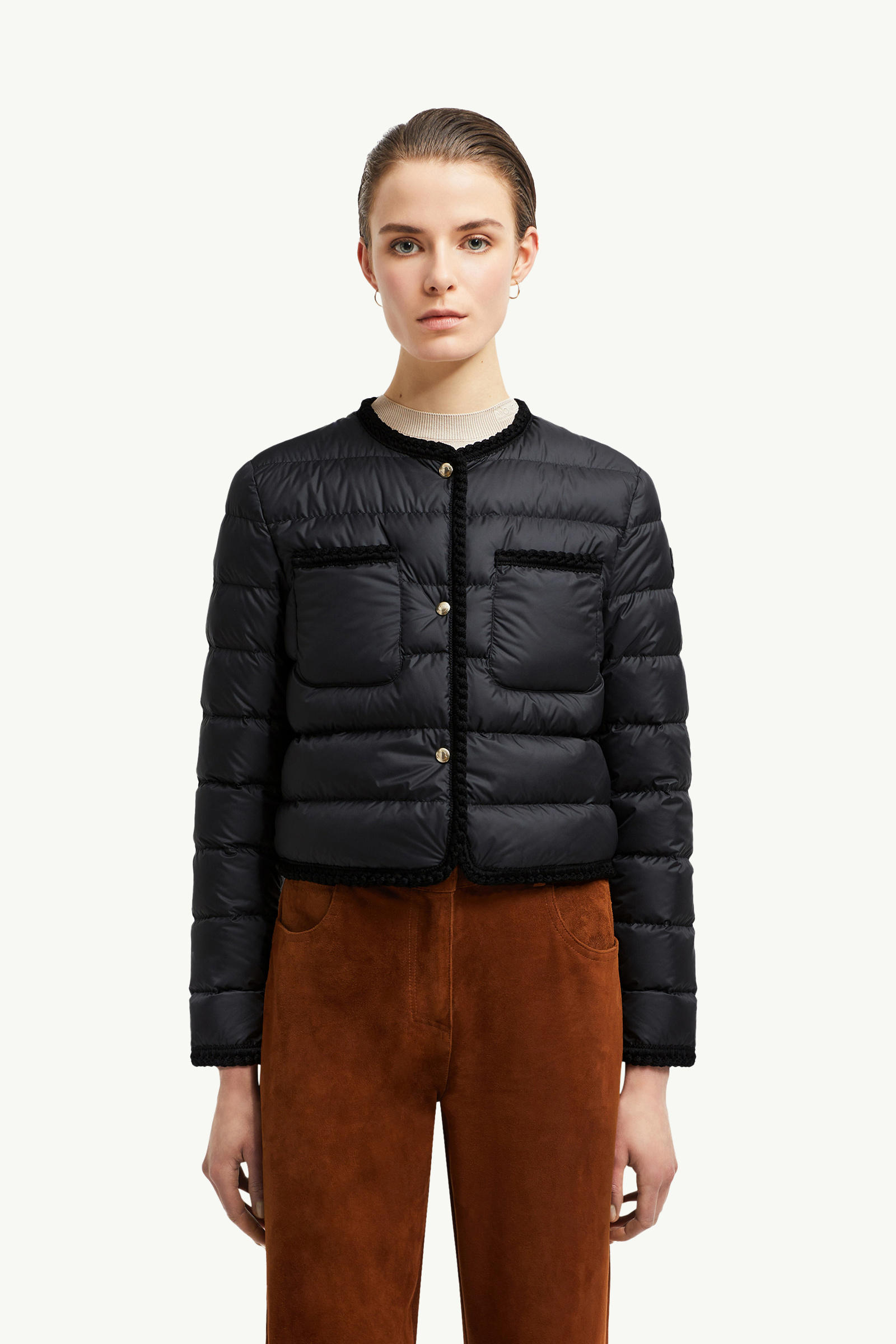 Gencay Braided Trim Short Down Jacket Women Black Moncler 3