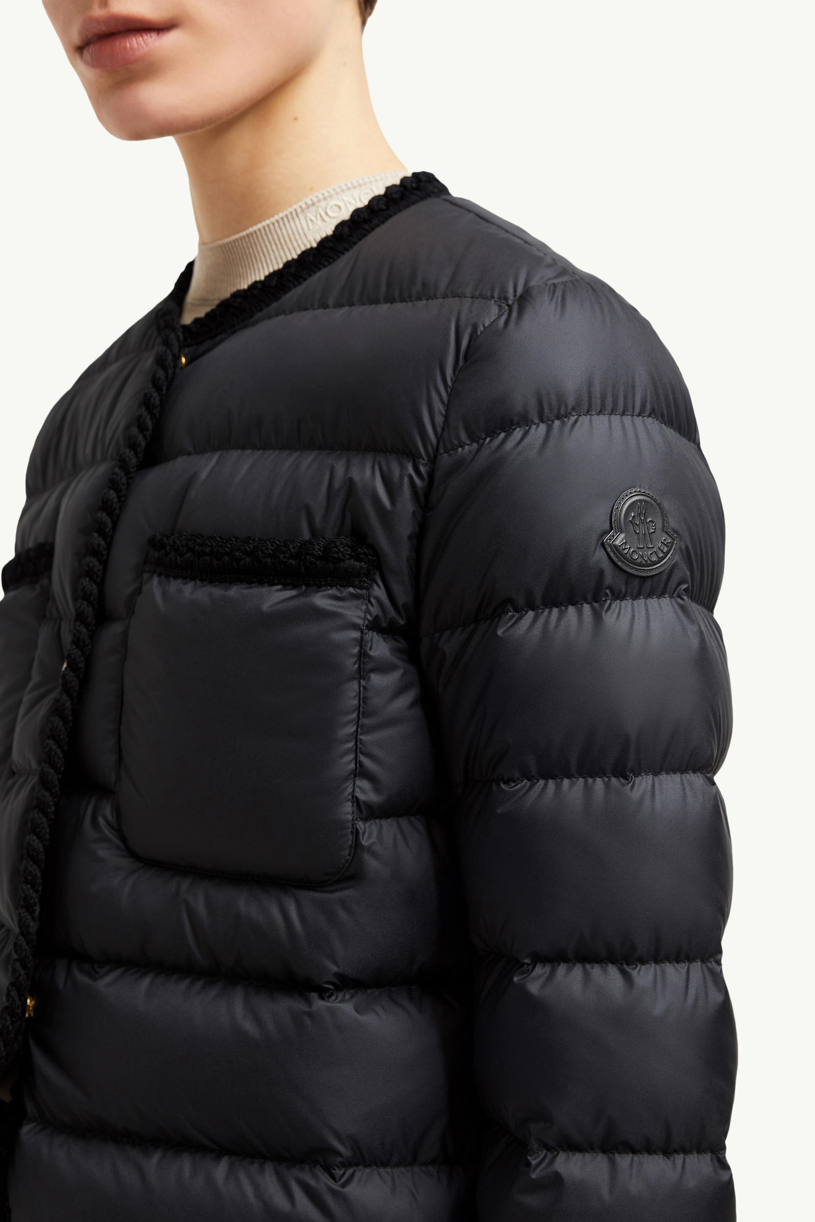 Gencay Braided Trim Short Down Jacket Women Black Moncler 5