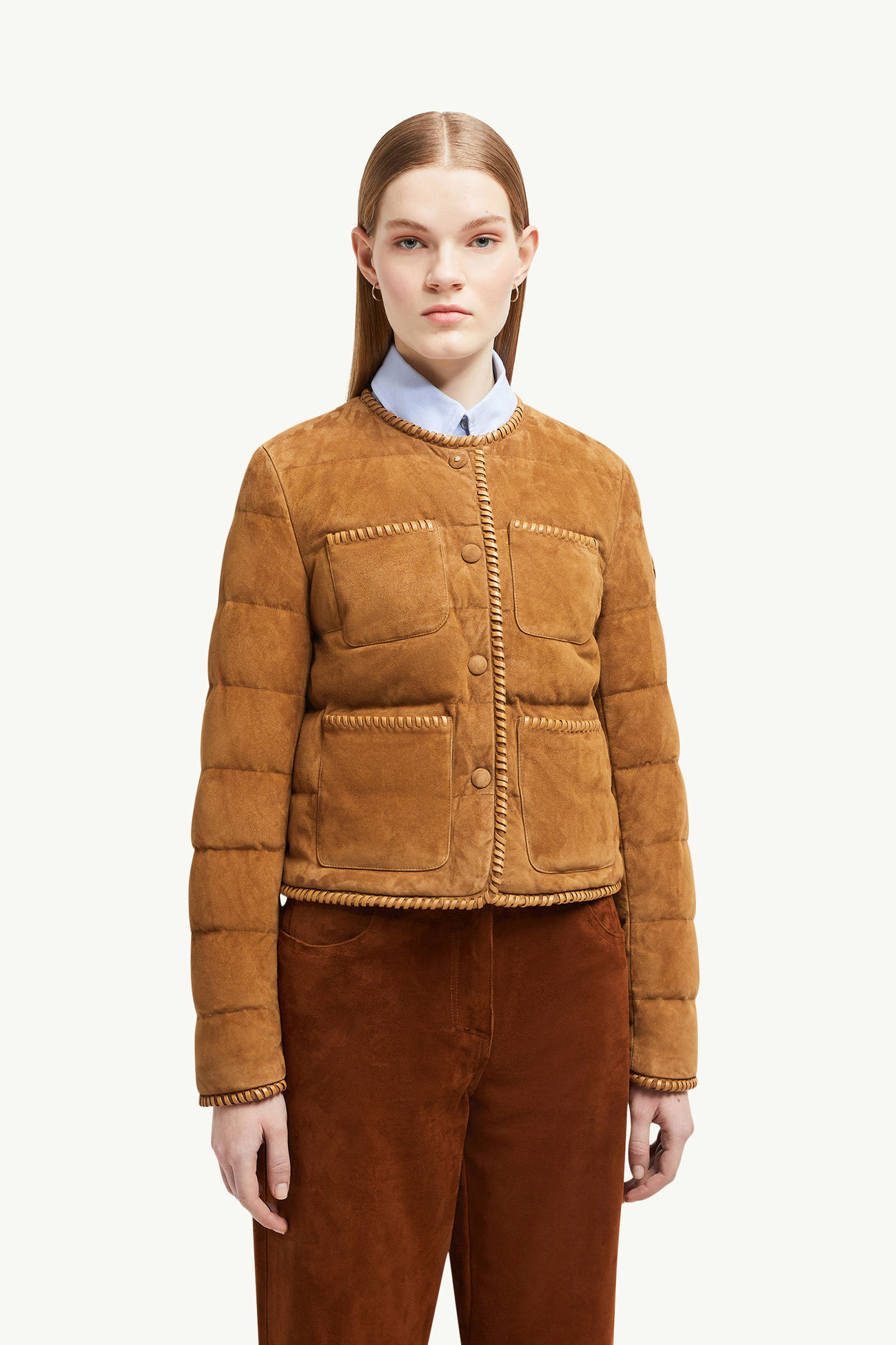 Lassay Suede Short Down Jacket Women Light Brown Moncler 3