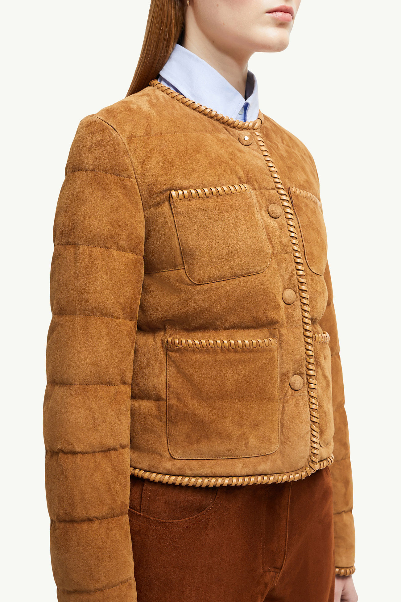 Doudoune courte Lassay en daim Femmes Marron clair Moncler 5