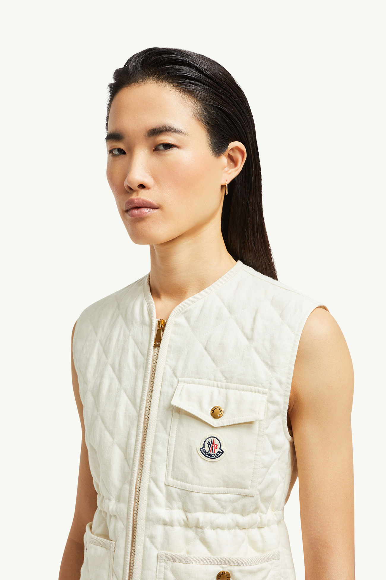 Vigny 다이아몬드 퀼팅 패딩 리넨 베스트 여성 화이트 Moncler 1