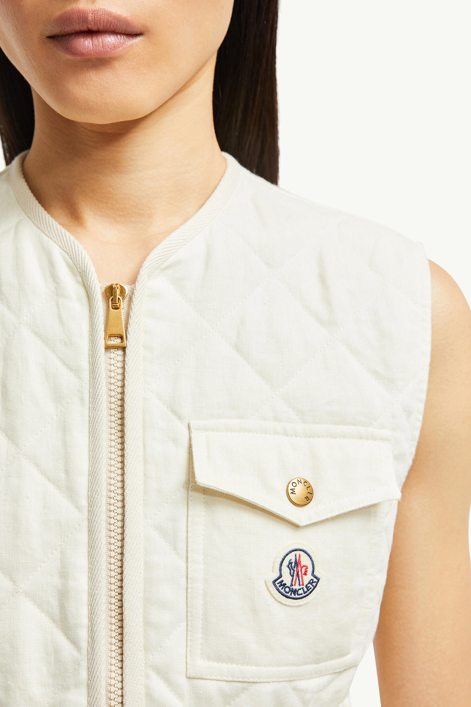 Gilet en lin Vigny à matelassage en losanges Femmes Blanc Moncler 6