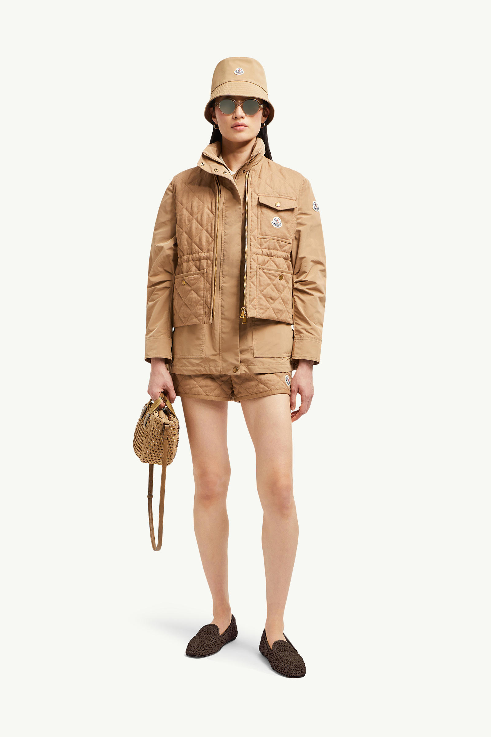 Chaleco de lino acolchado con motivo de rombos Vigny Mujer Beige Camel Moncler 0