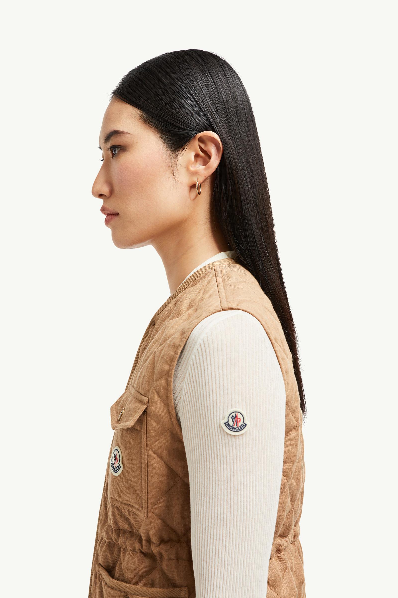 Chaleco de lino acolchado con motivo de rombos Vigny Mujer Beige Camel Moncler 1