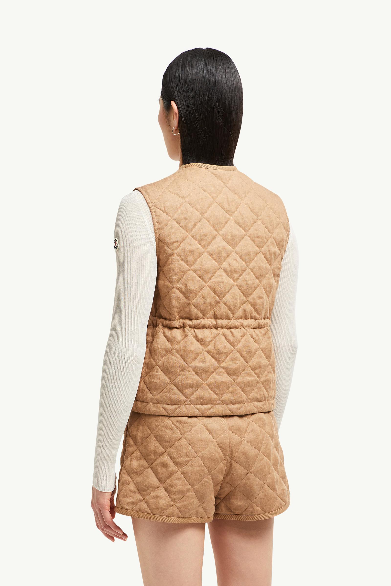 Camel Beige Vigny Diamond-Quilted Padded Linen Gilet - Vests