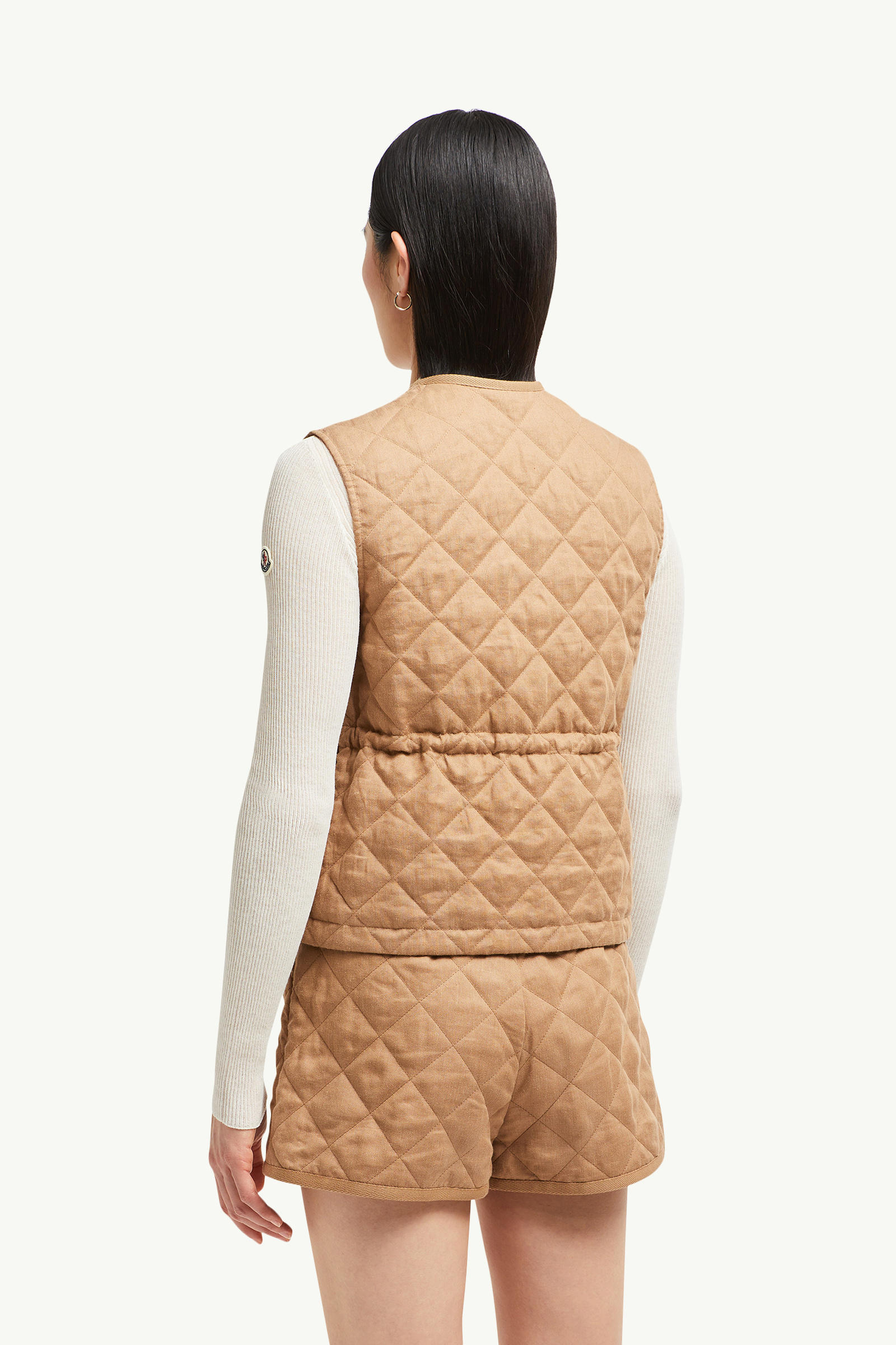 Chaleco de lino acolchado con motivo de rombos Vigny Mujer Beige Camel Moncler 4