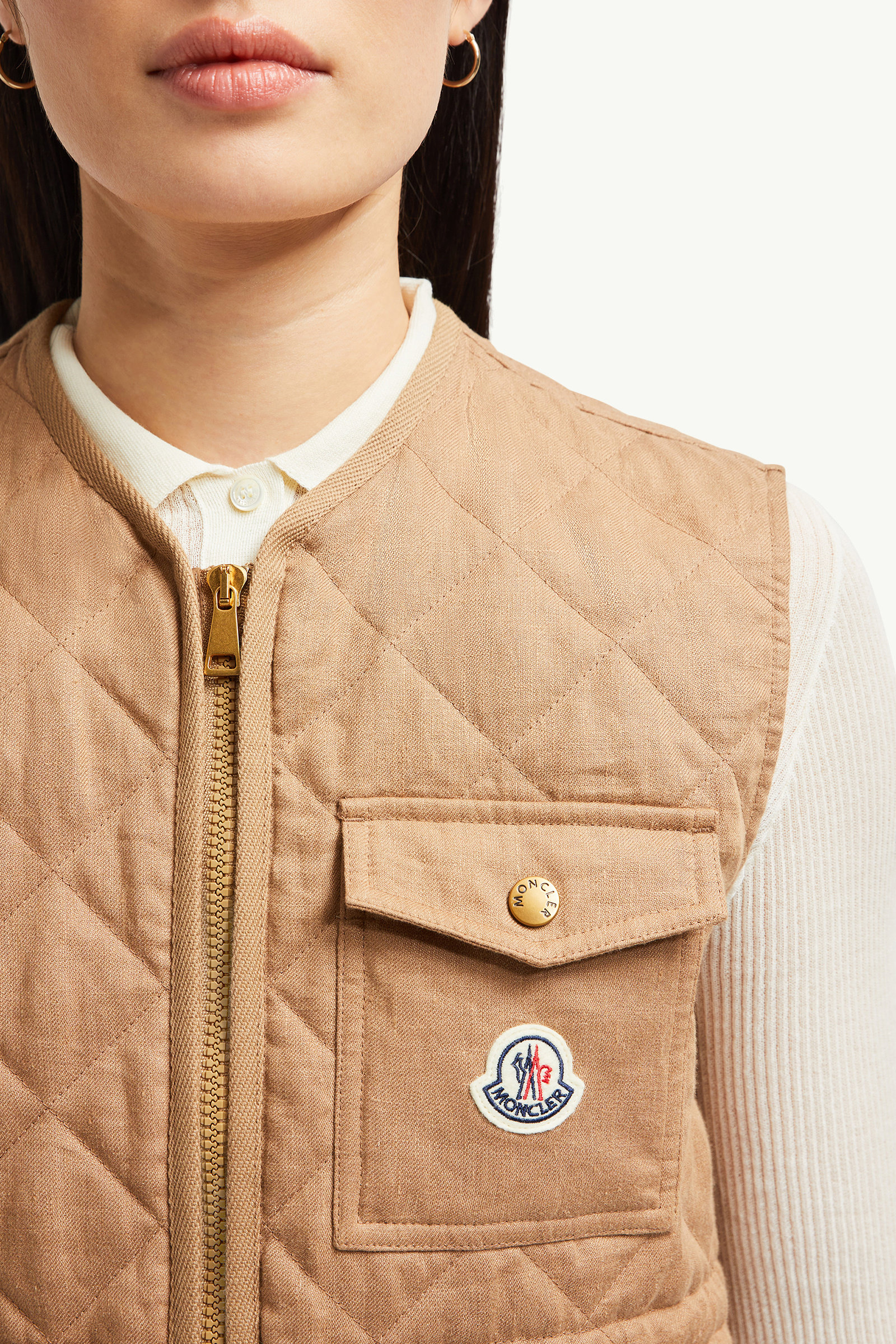 Chaleco de lino acolchado con motivo de rombos Vigny Mujer Beige Camel Moncler 5