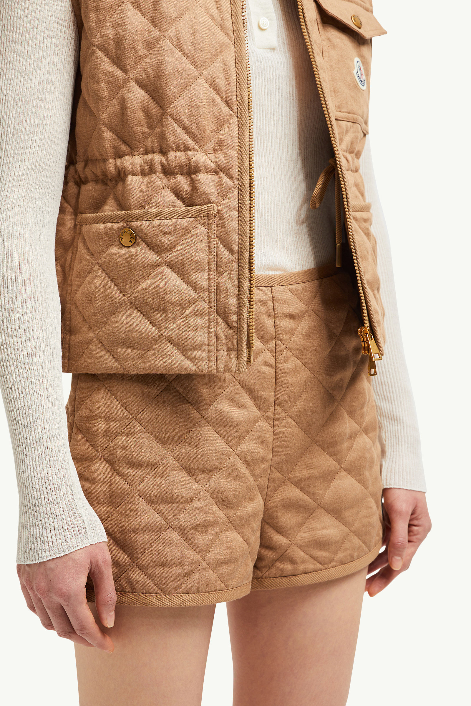 Chaleco de lino acolchado con motivo de rombos Vigny Mujer Beige Camel Moncler 6
