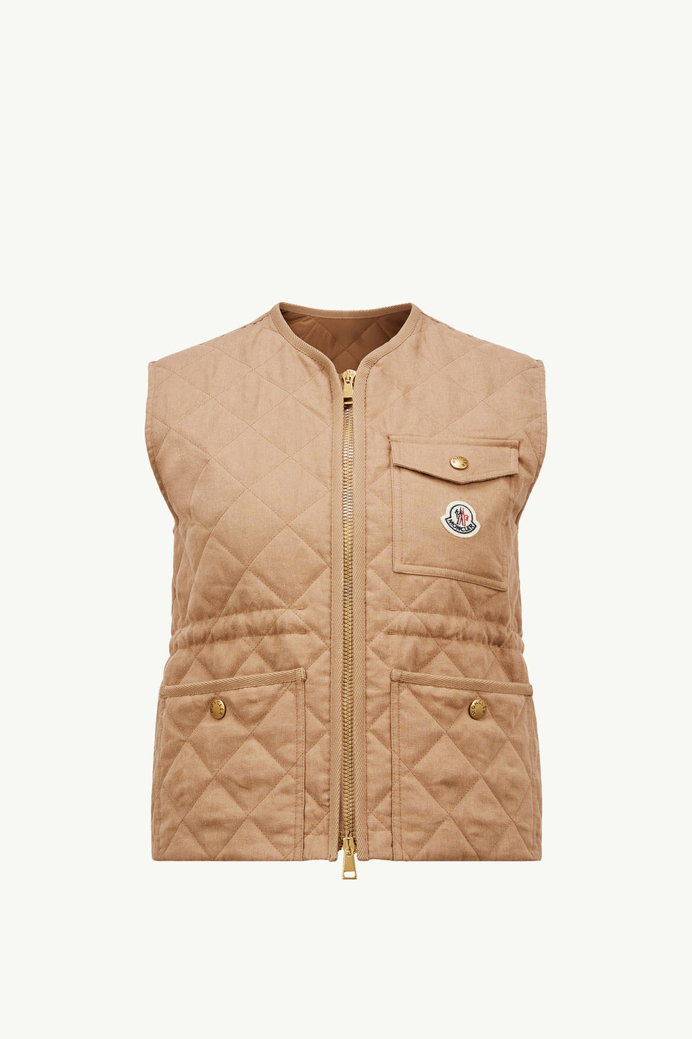 Vigny Diamond-Quilted Padded Linen Gilet Women Camel Beige Moncler 2