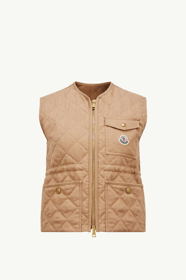 Vigny rautenförmig gesteppte wattierte Weste aus Leinen Damen Camel-Beige Moncler 2