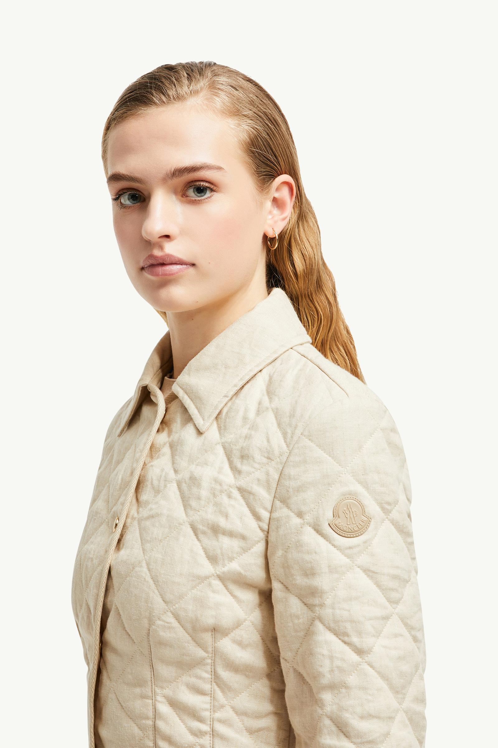 Light Beige Uzes Diamond-Quilted Padded Linen Jacket - Short