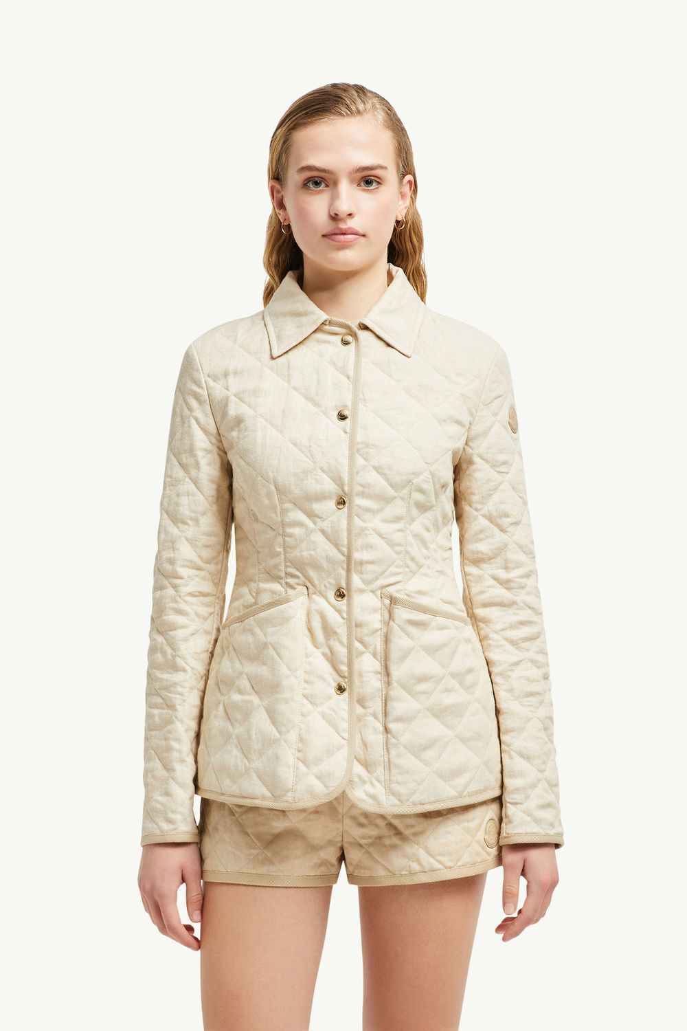 Uzes Diamond-Quilted Padded Linen Jacket Women Light Beige Moncler 3