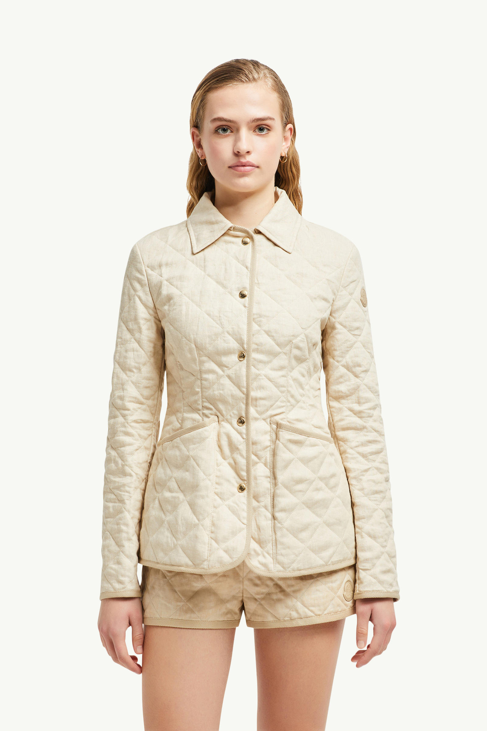Uzes Diamond-Quilted Padded Linen Jacket Women Light Beige Moncler 3