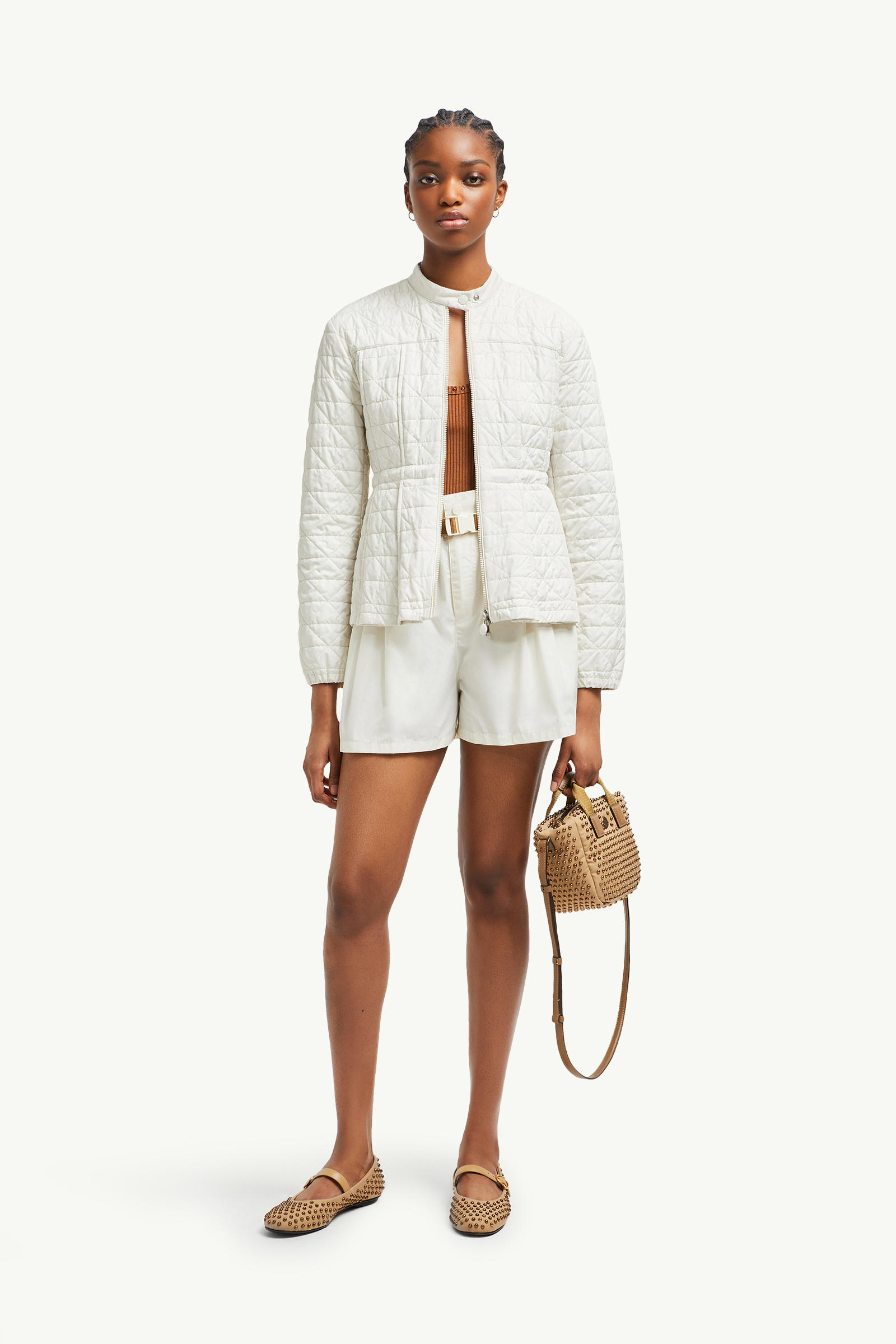 Craon Square-Quilted Short Padded Jacket White Moncler 0