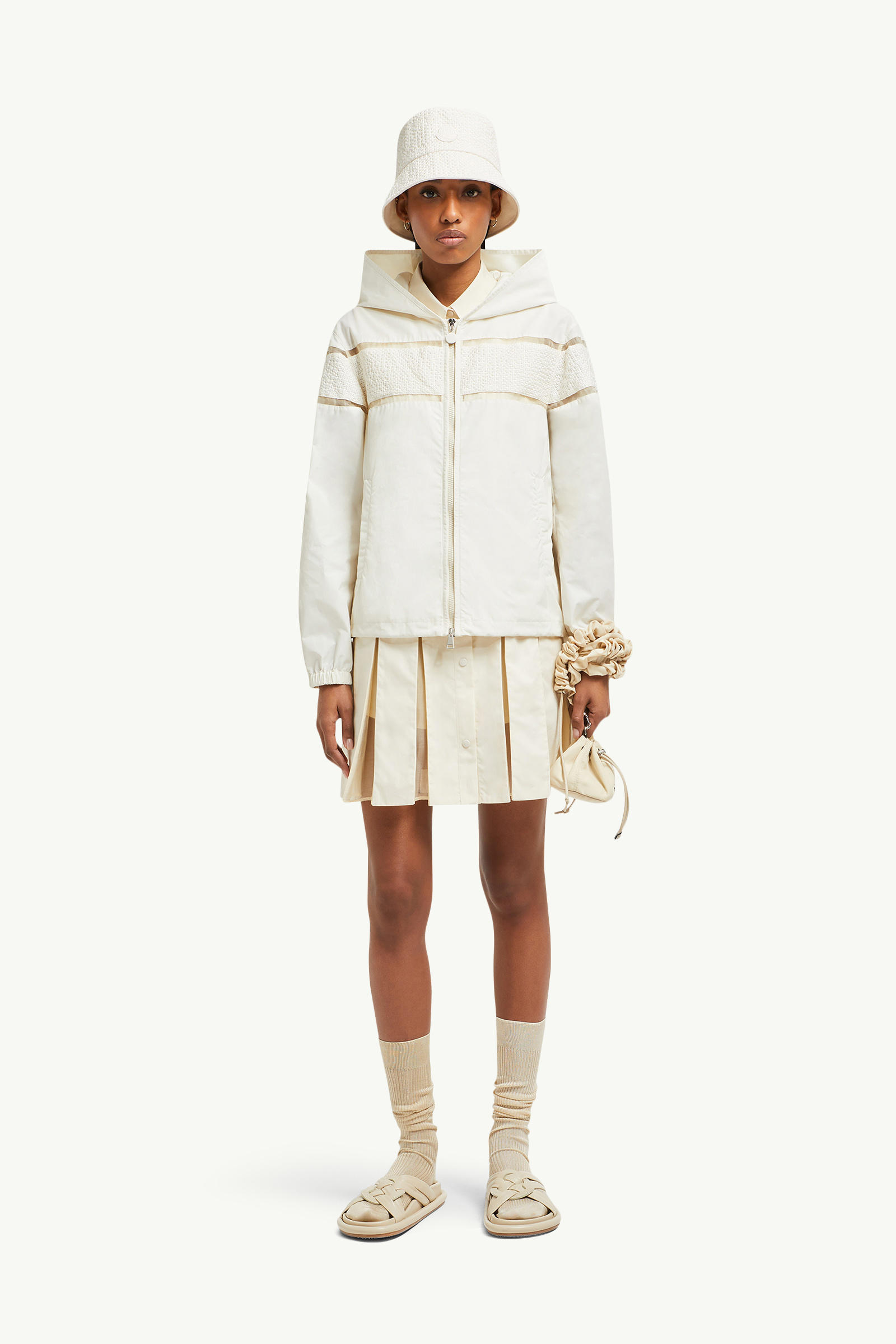 Clisson Embroidered Hooded Jacket Women White Moncler 0