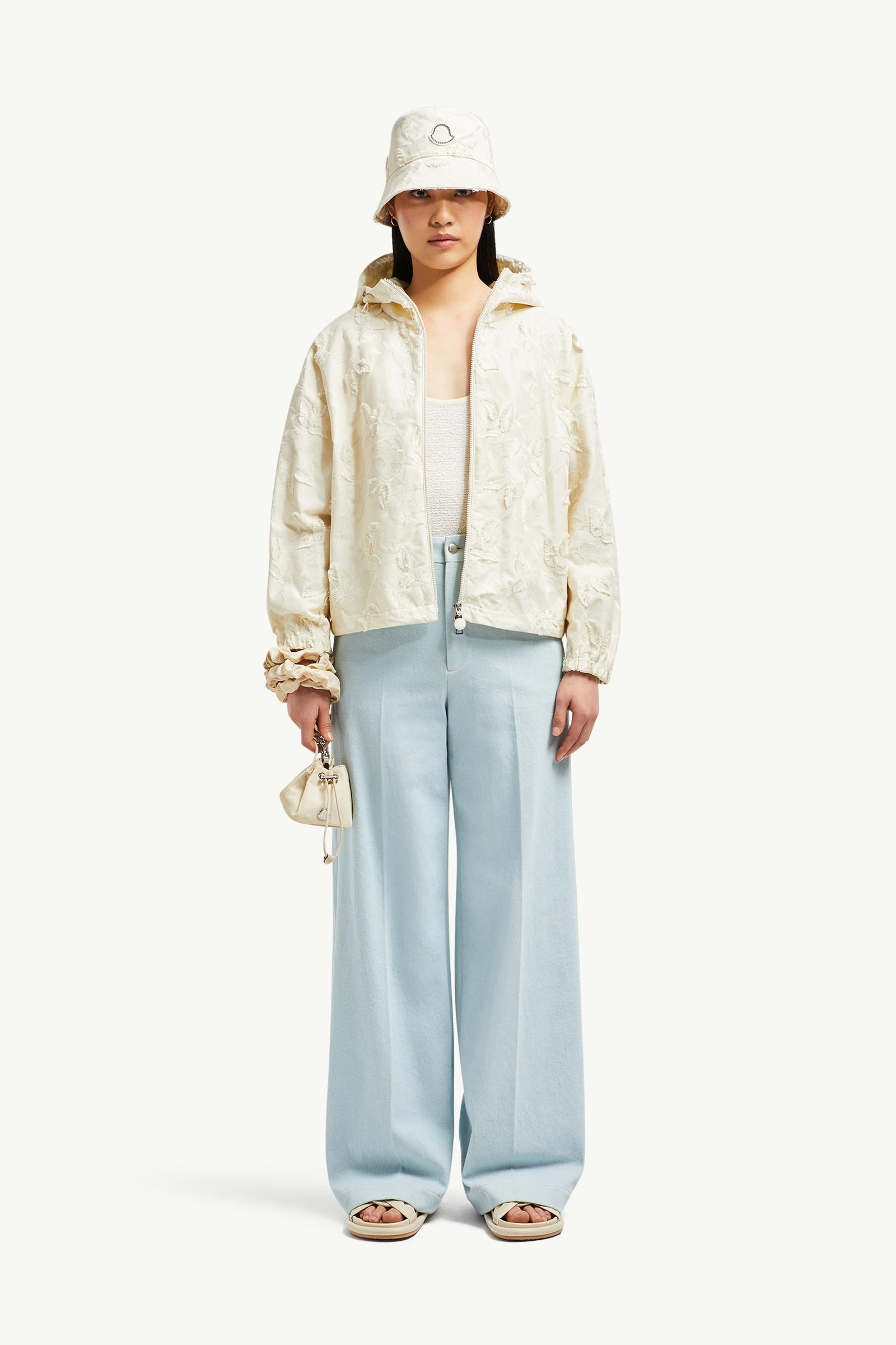 Charmeil Textured Hooded Jacket Women White Ivory Moncler 0