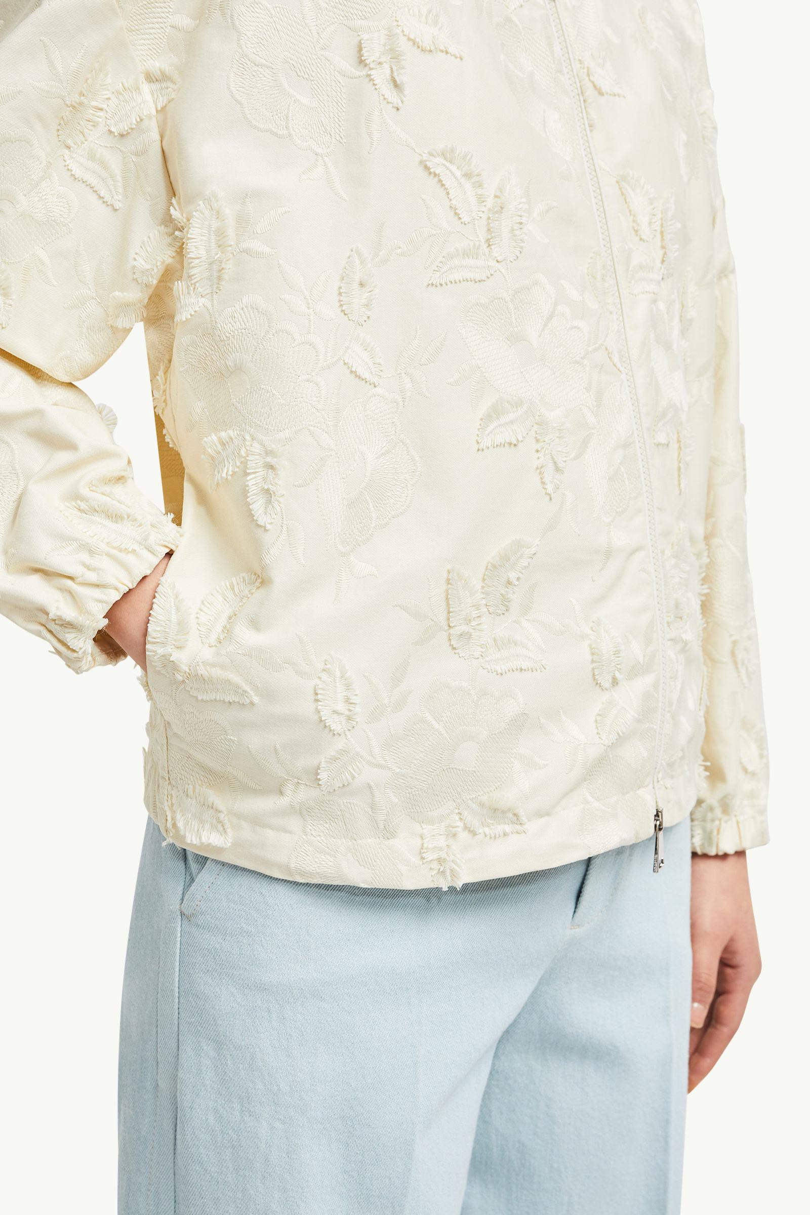 White Ivory Charmeil Textured Hooded Jacket - Windbreakers