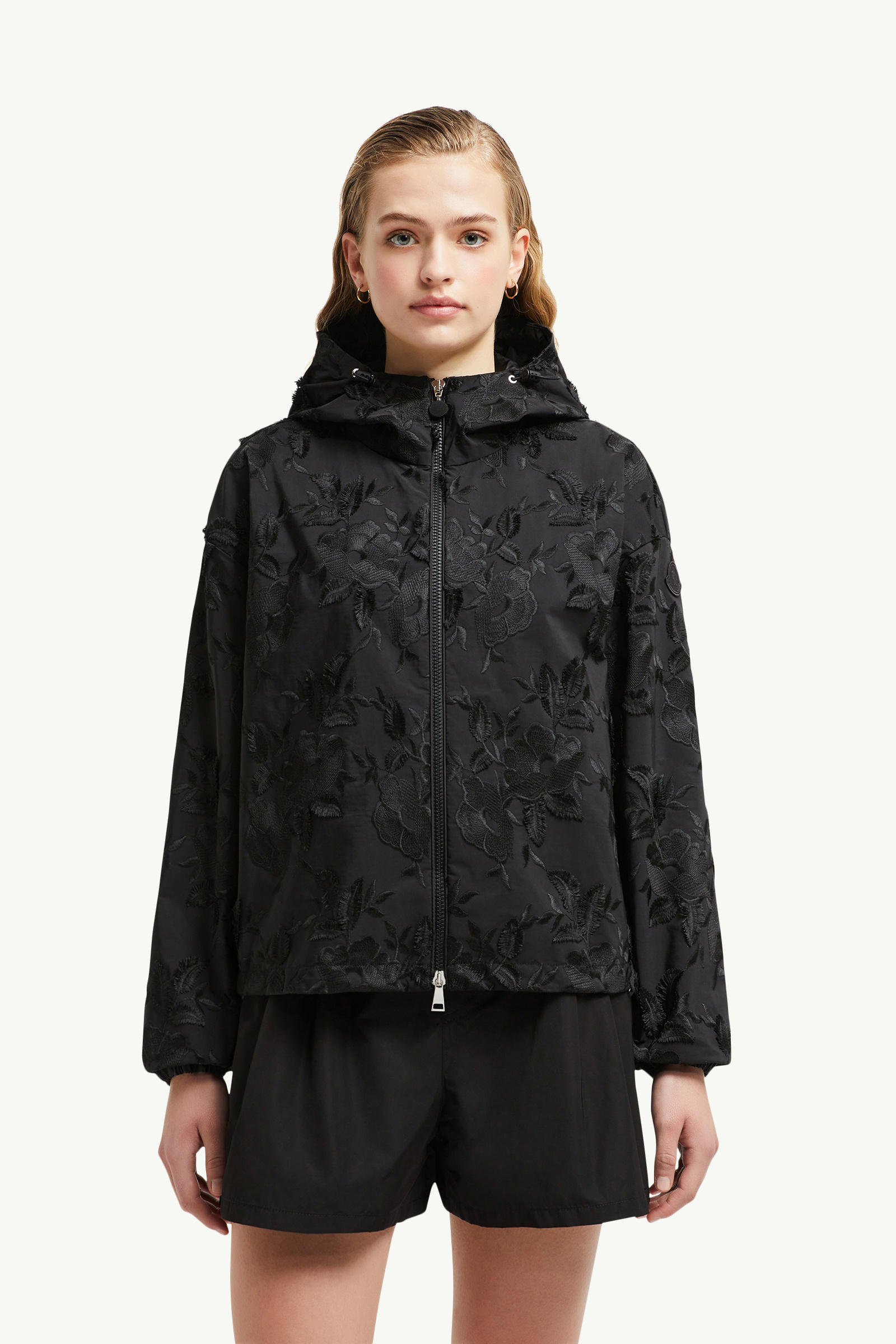 Charmeil Textured Hooded Jacket Women Black Moncler 3