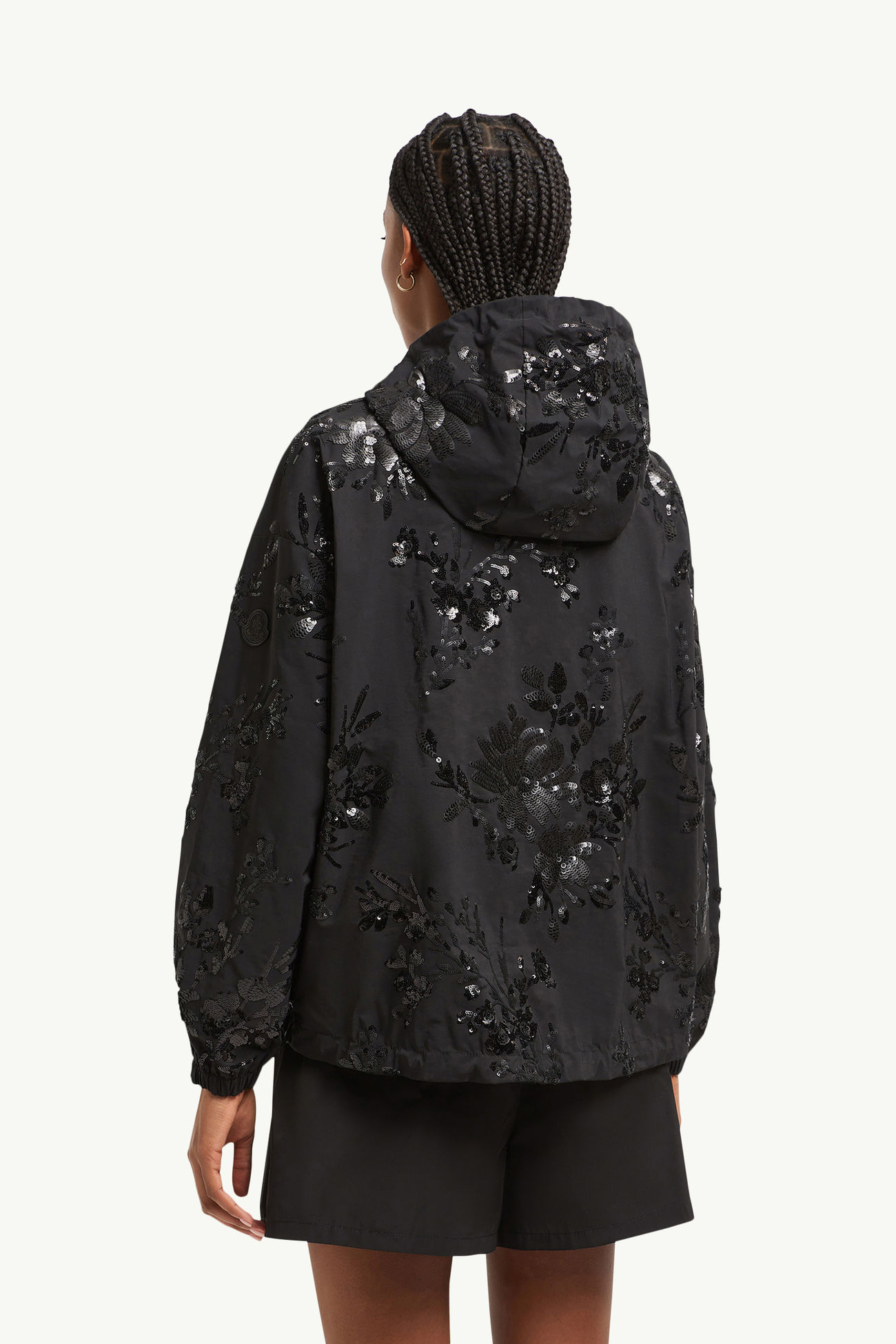 Giacca con cappuccio e ricamo di paillette Landal Donna Nero Moncler 4