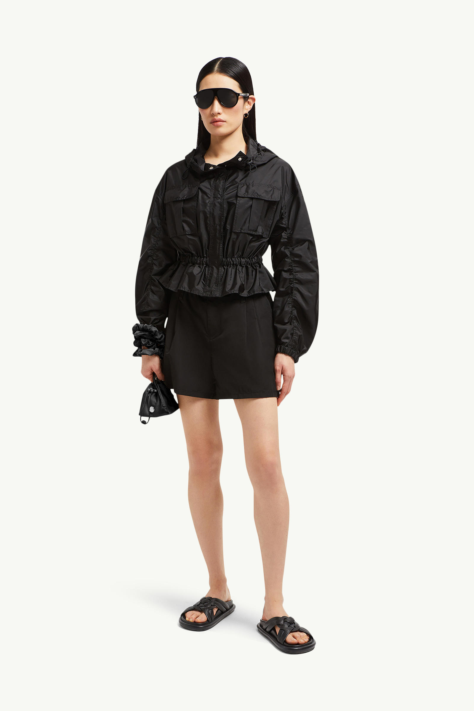 Curton Hooded Peplum Jacket Women Black Moncler 0