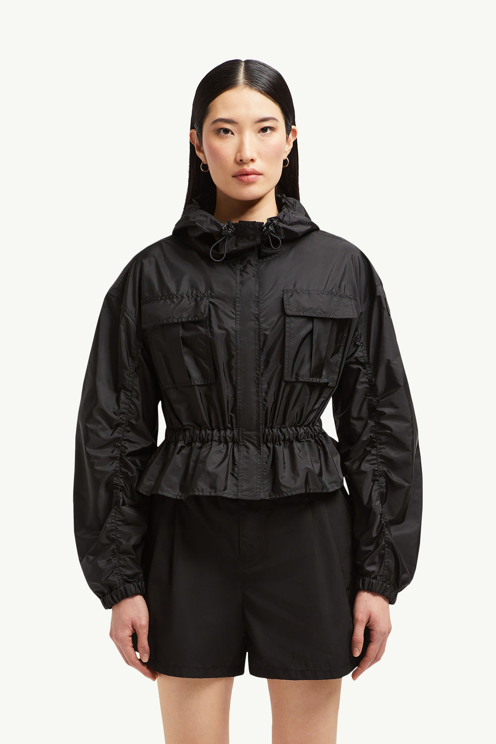 Curton Hooded Peplum Jacket Women Black Moncler 3