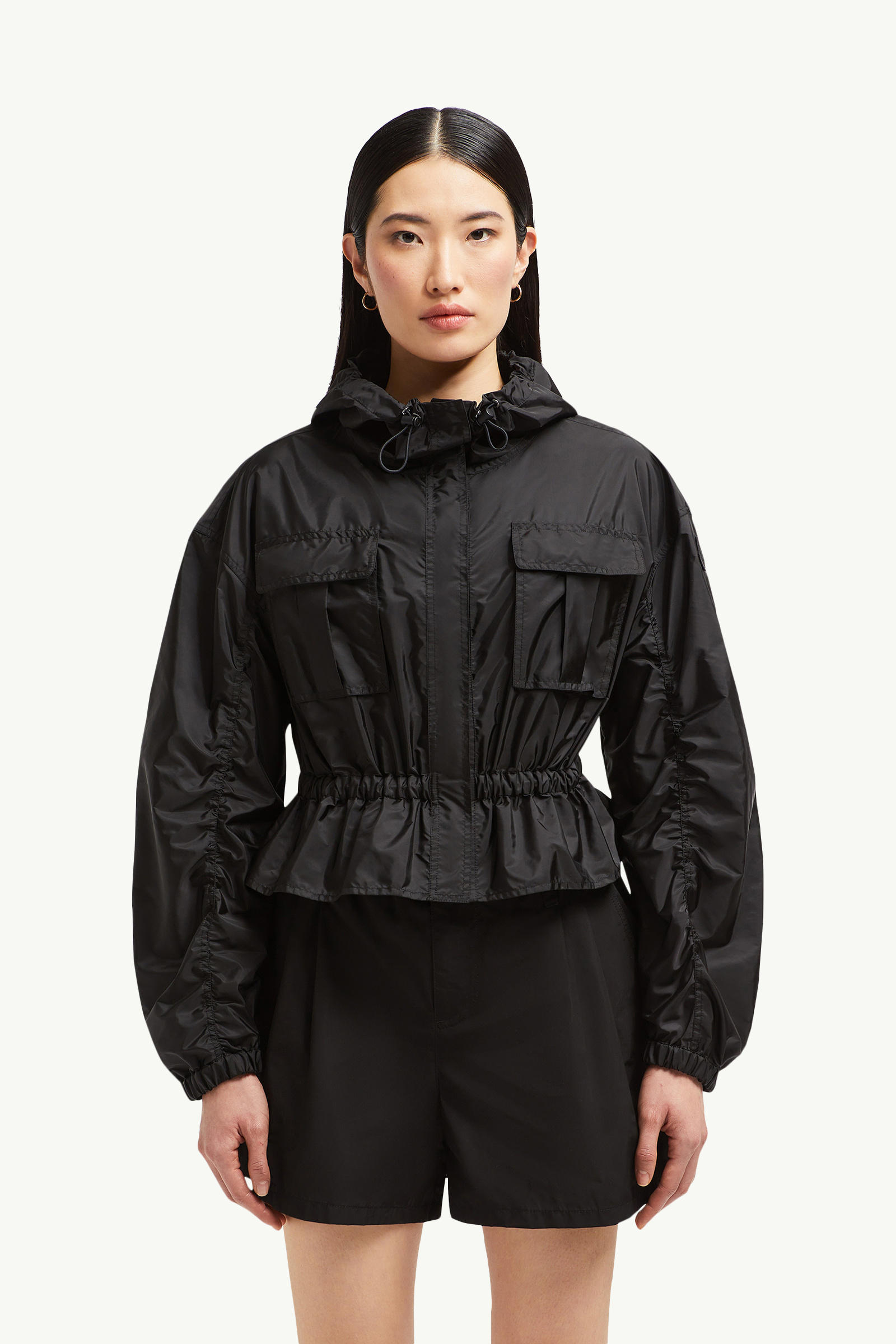 Curton Hooded Peplum Jacket Women Black Moncler 3