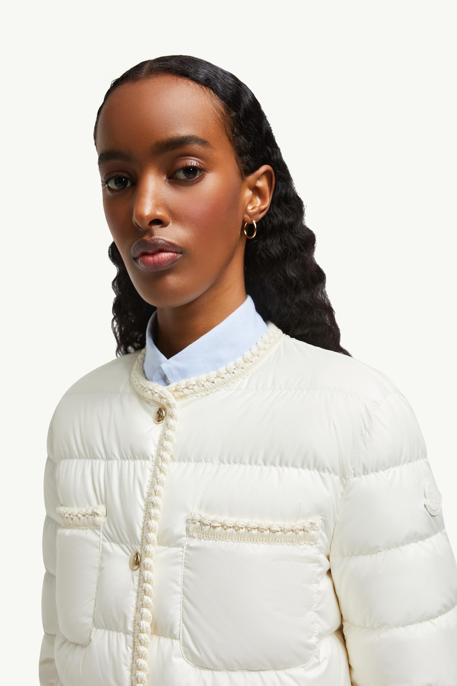 Gencaylong Braided Trim Mid-Length Down Jacket Women White Moncler 1