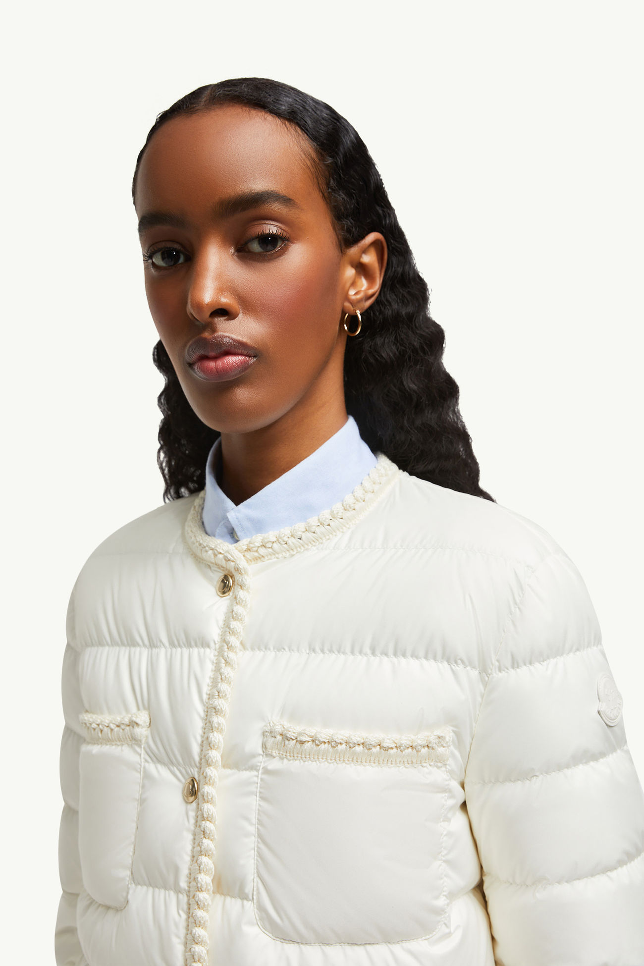 Gencaylong編織飾邊中長羽絨外套 女士 白色 Moncler 1