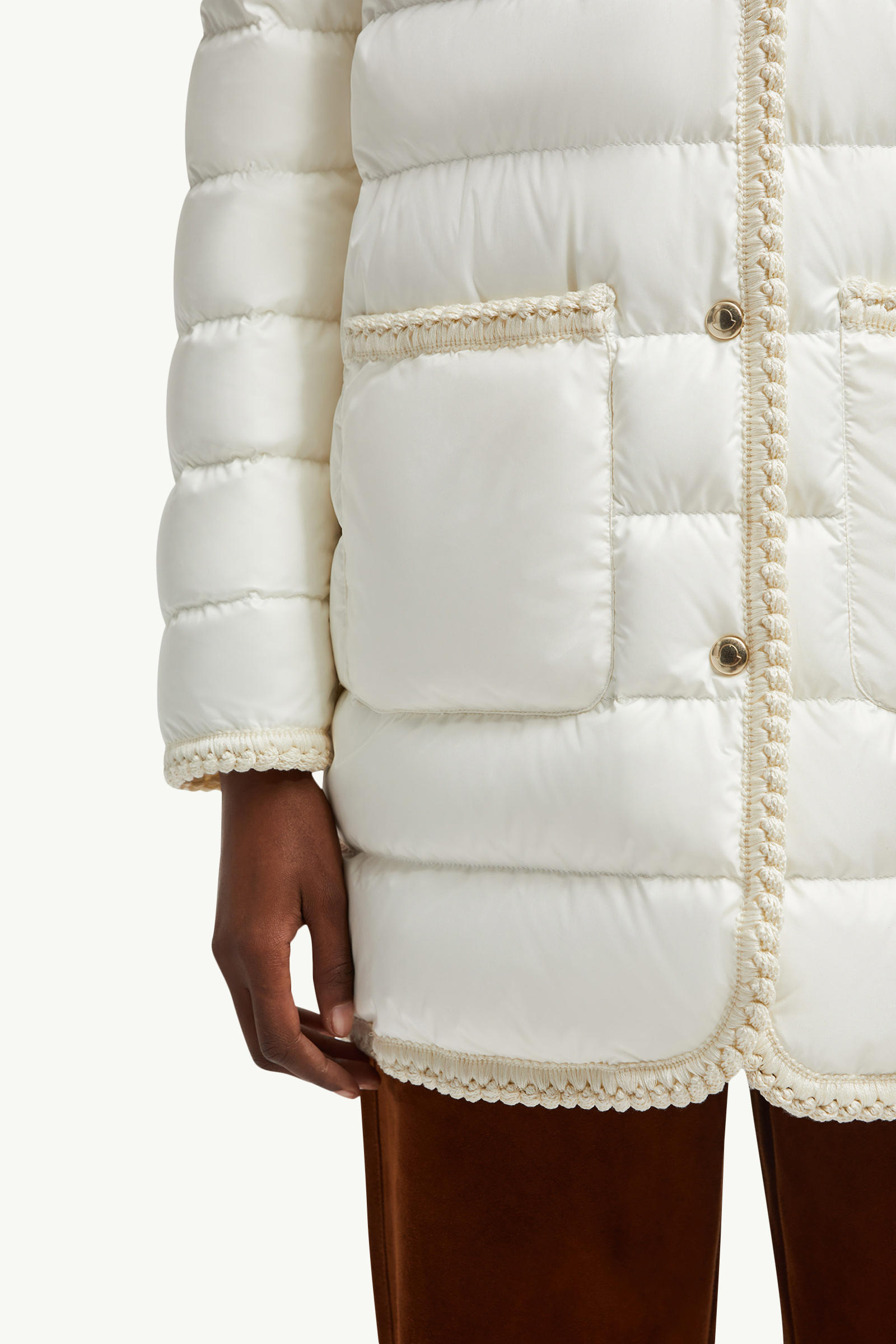 Gencaylong Braided Trim Mid-Length Down Jacket Women White Moncler 5