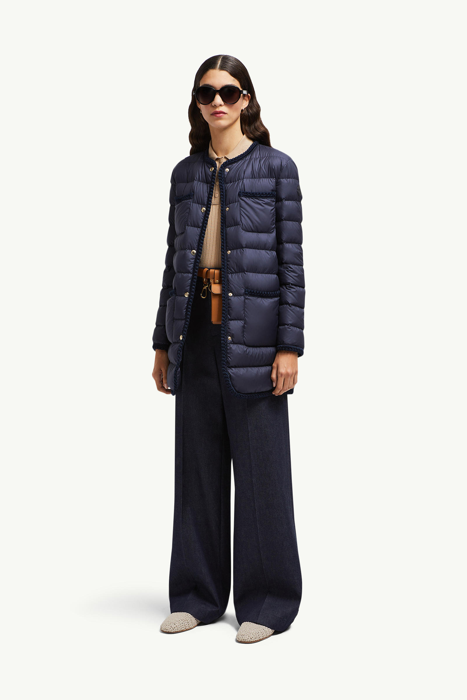 Gencaylong女士编织饰边中长款羽绒夹克外套 女士 海军蓝色 Moncler 0