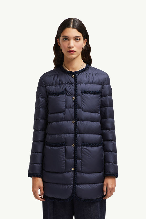 Gencaylong mittellange Daunenjacke mit geflochtenem Besatz Damen Navyblau Moncler 3