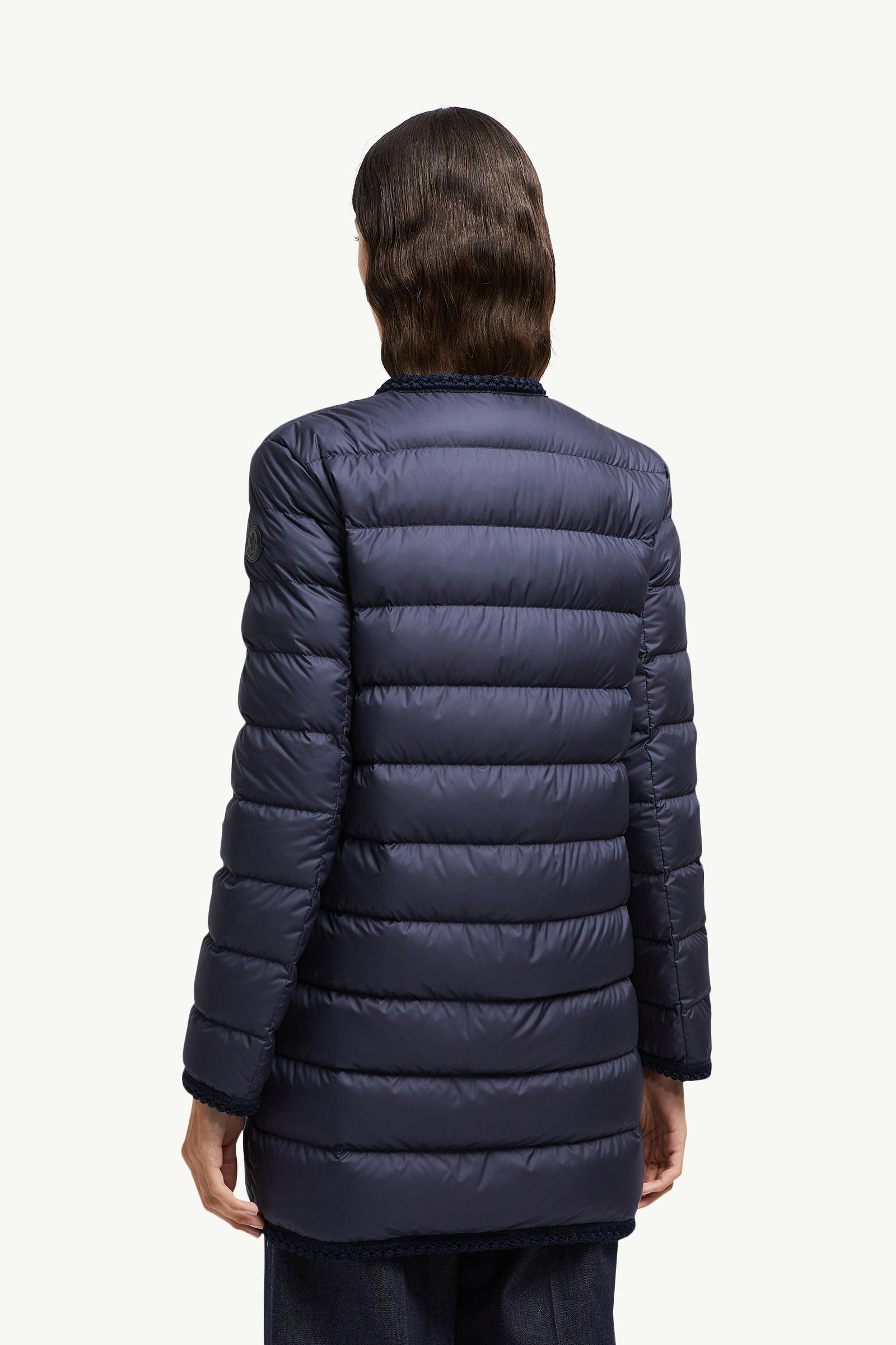 Gencaylong Braided Trim Mid-Length Down Jacket Women Navy Blue Moncler 4