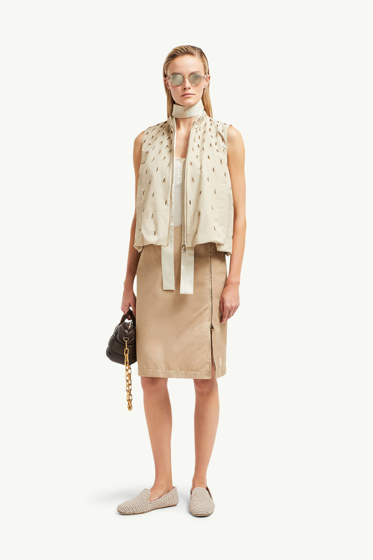 Gilet en coton Gruilly orné de perles Femmes Beige Clair Moncler 0