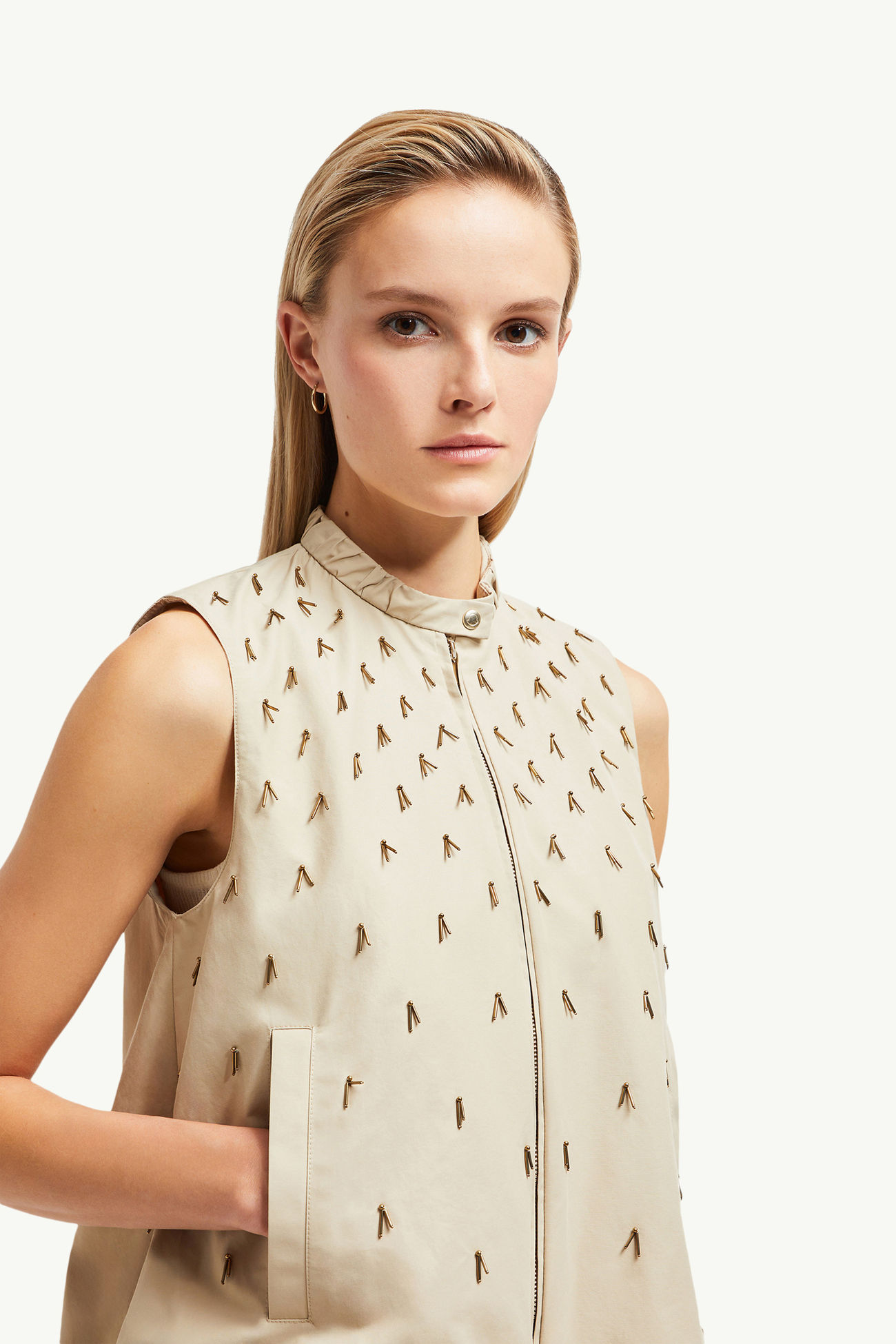 Gruilly Beaded Cotton Gilet Women Light Beige Moncler 6