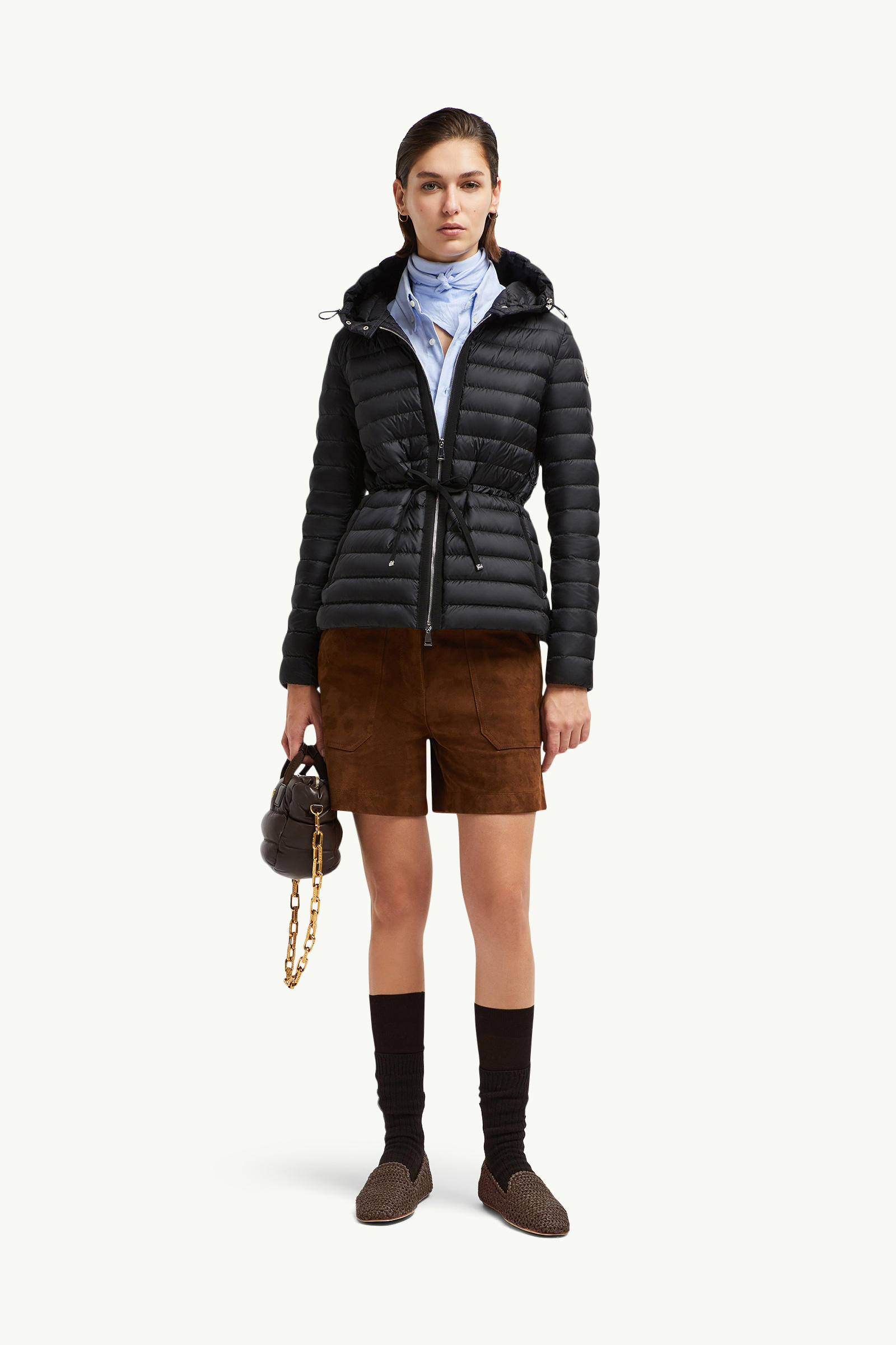 Raie Packable Hooded Short Down Jacket Women Black Moncler 0