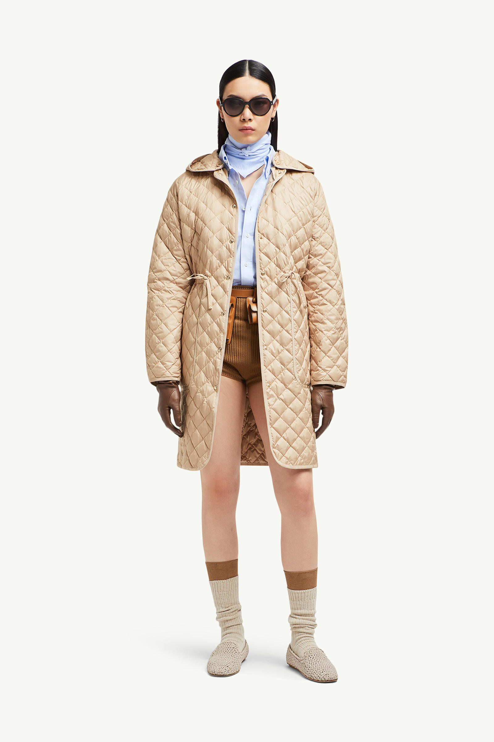 Etelan Hooded Diamond-Quilted Long Down Jacket Women Beige Moncler 0
