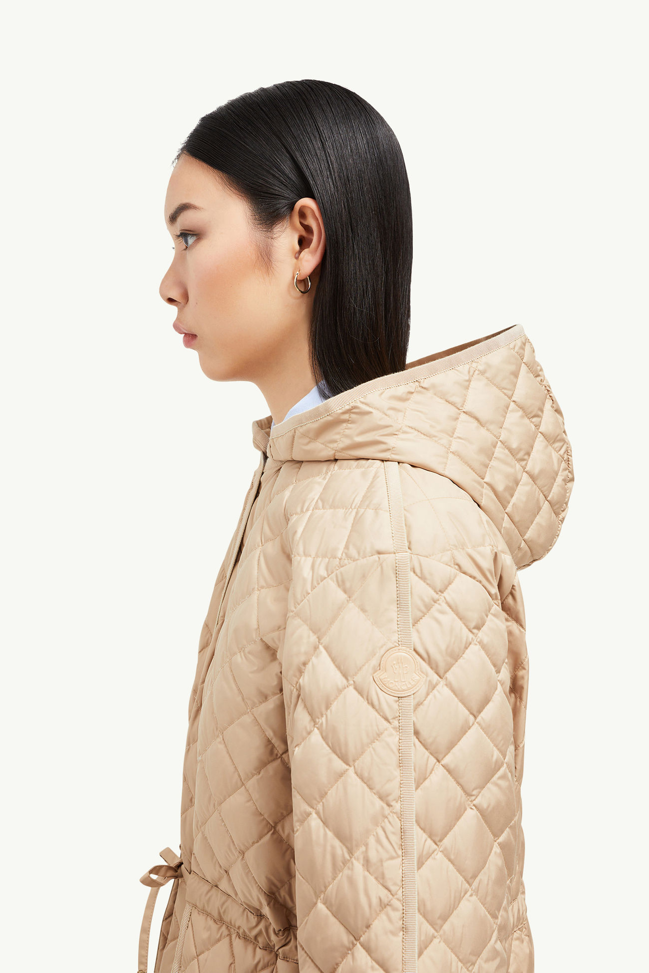 Etelan rautenförmig gesteppte lange Daunenjacke mit Kapuze Damen Beige Moncler 1