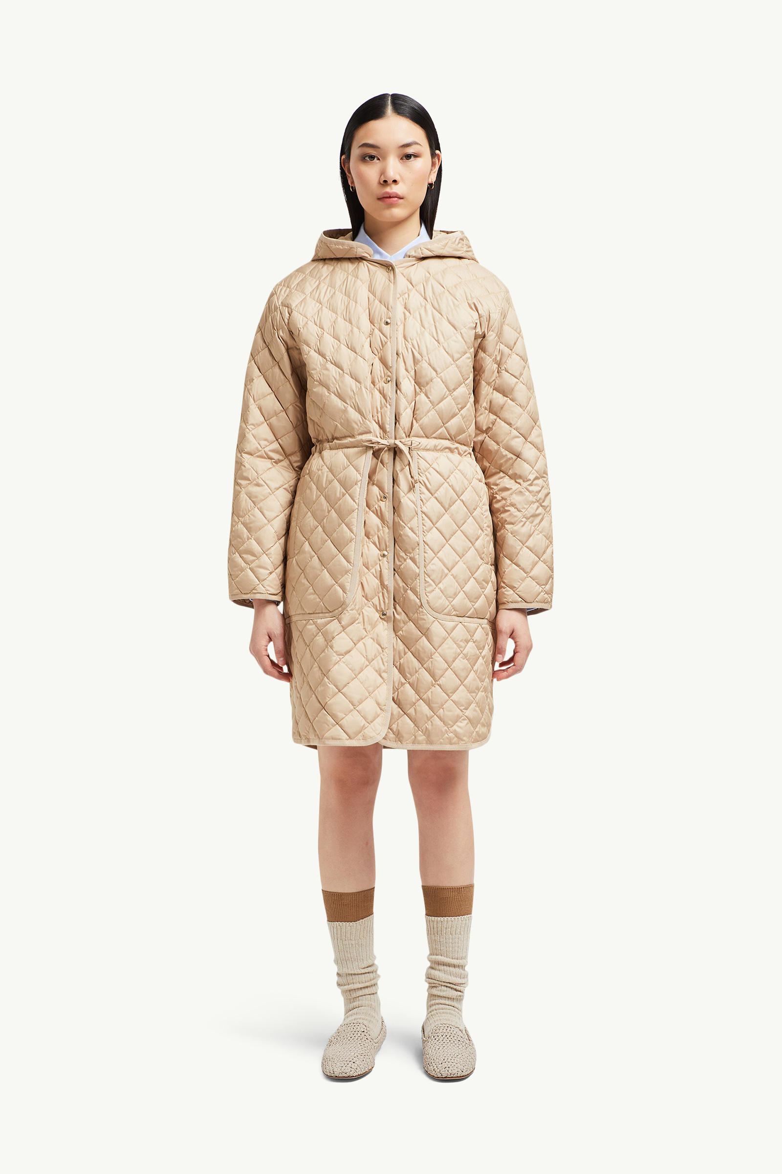 Etelan Hooded Diamond-Quilted Long Down Jacket Women Beige Moncler 3