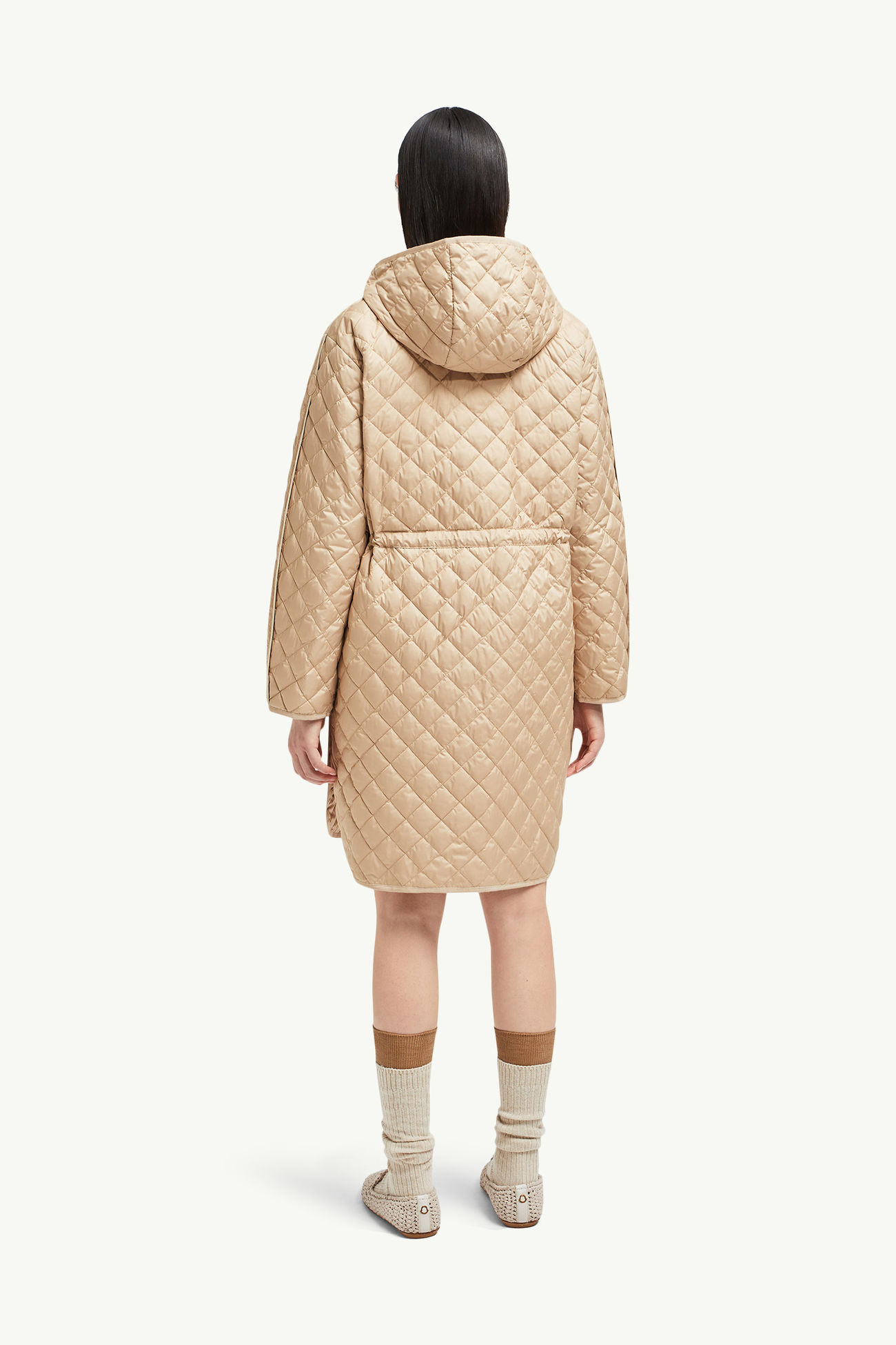 Etelan女士连帽菱形绗缝长款羽绒夹克外套 女士 米色 Moncler 4