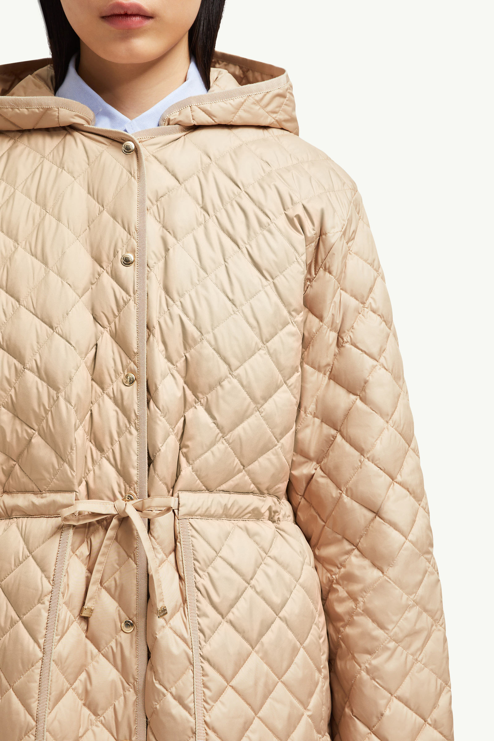 Etelan Hooded Diamond-Quilted Long Down Jacket Women Beige Moncler 6