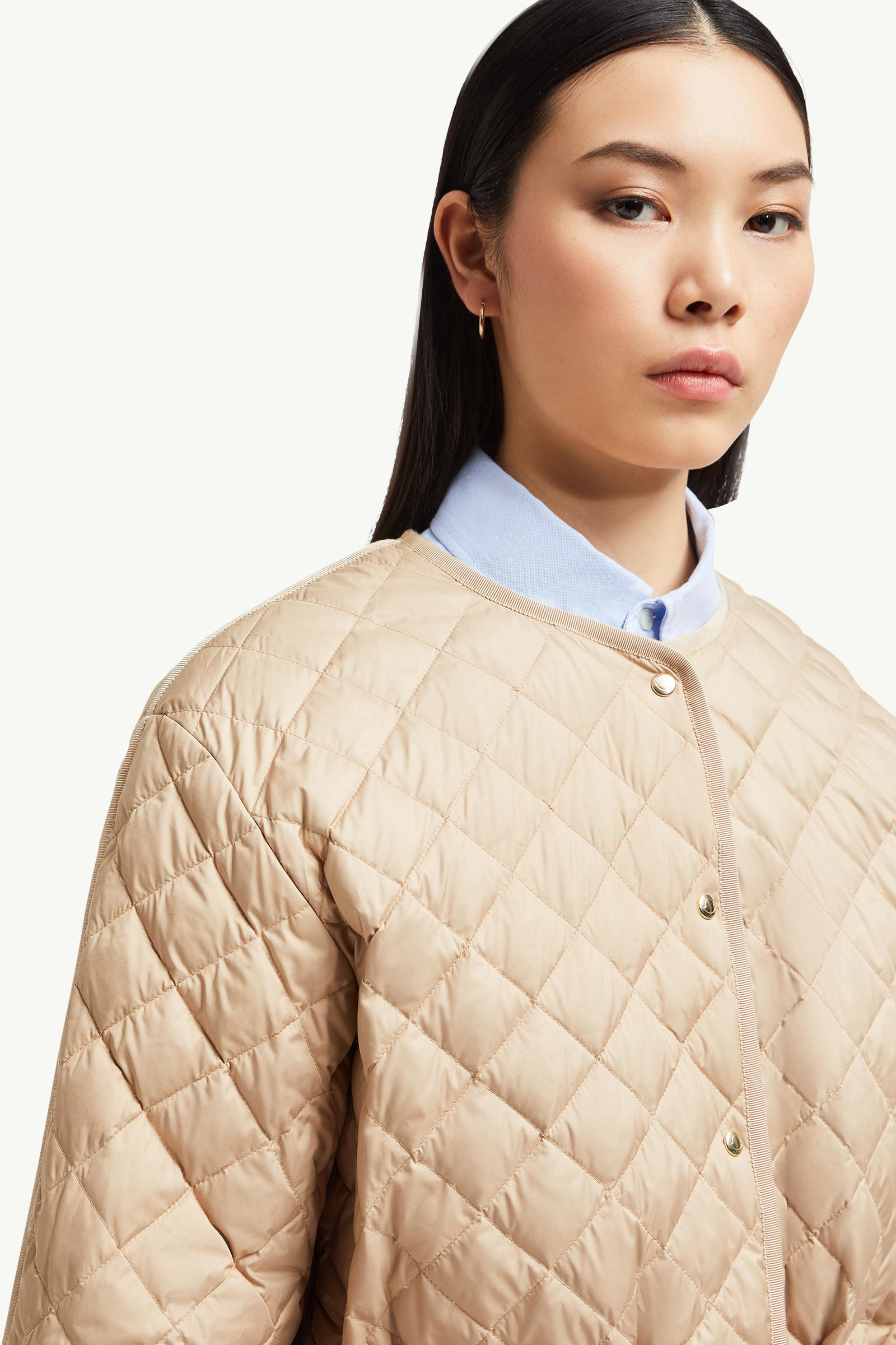 Etelan Hooded Diamond-Quilted Long Down Jacket Women Beige Moncler 7