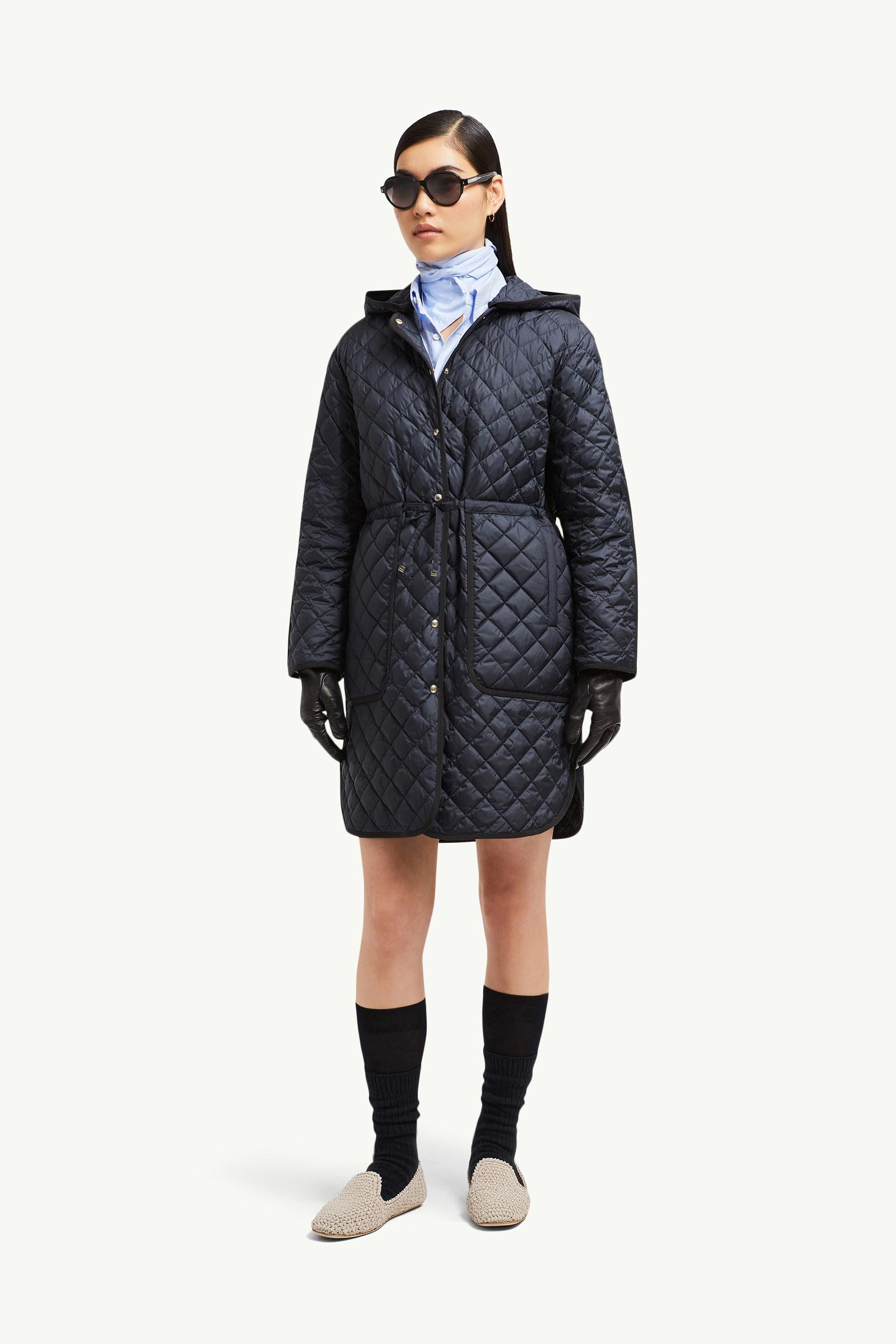 Dark Blue Etelan Hooded Diamond-Quilted Long Down Jacket