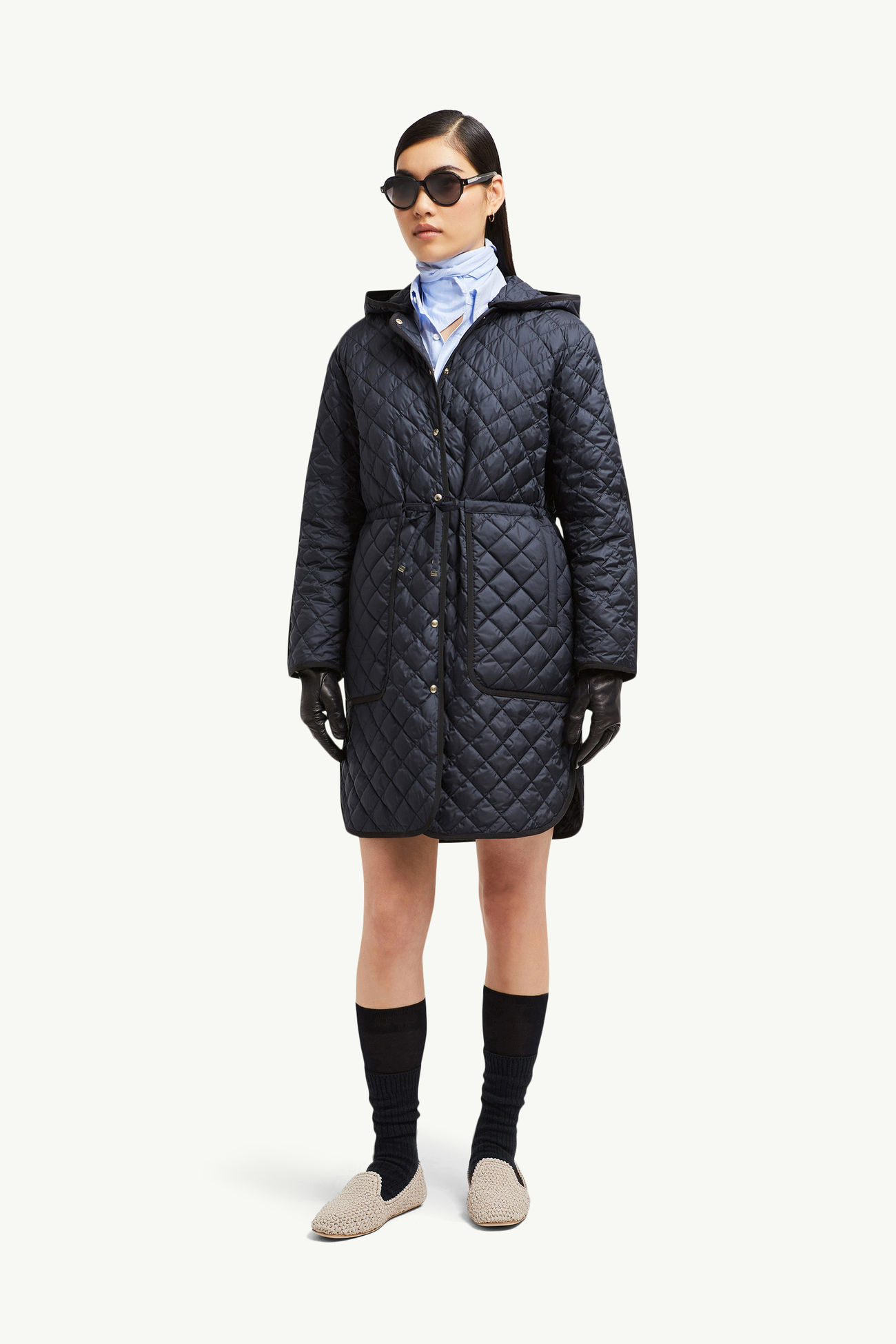 Piumino lungo Etelan con cappuccio e trapuntatura matelassé Donna Blu Scuro Moncler 0