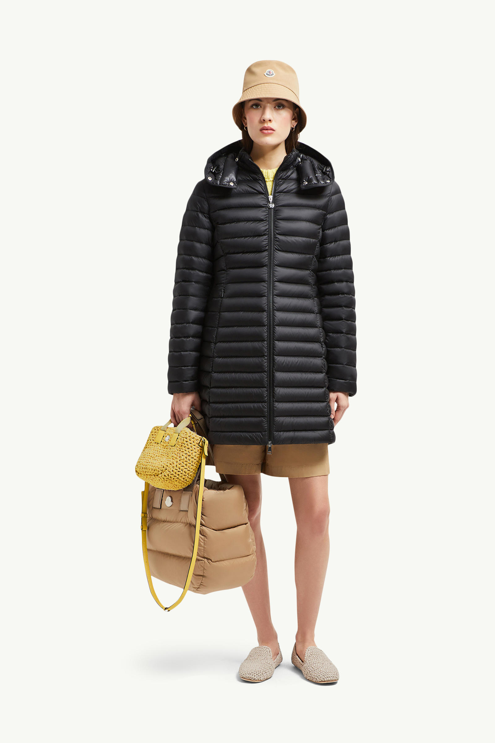 Piumino lungo Igelong con cappuccio Donna Nero Moncler 0
