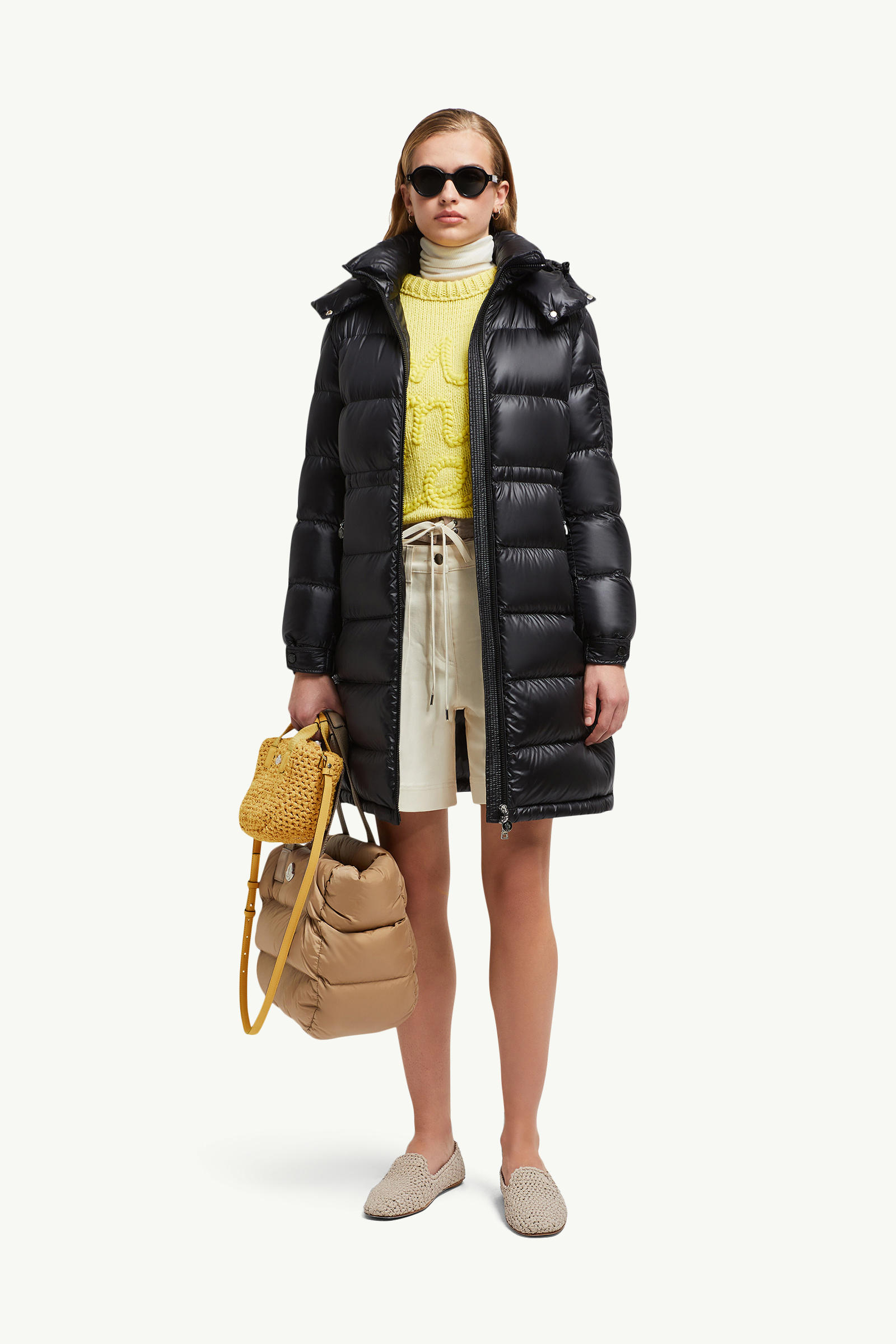 Meillon Hooded Long Down Jacket Women Black Moncler 0