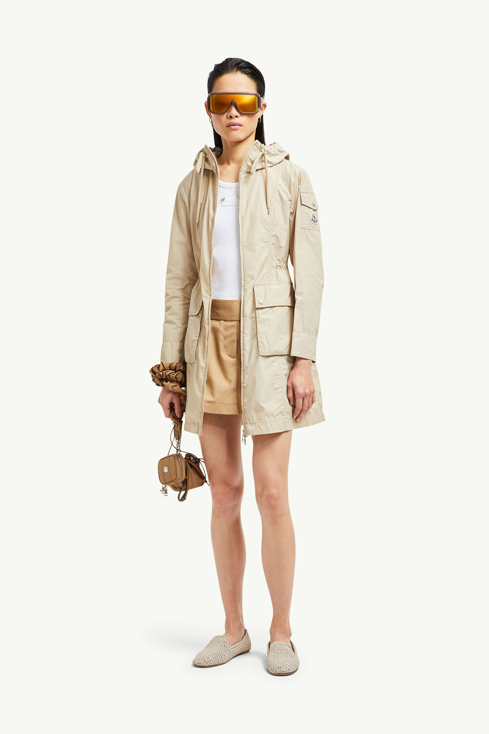 Laerte Hooded Parka Coat Women Beige Moncler 0