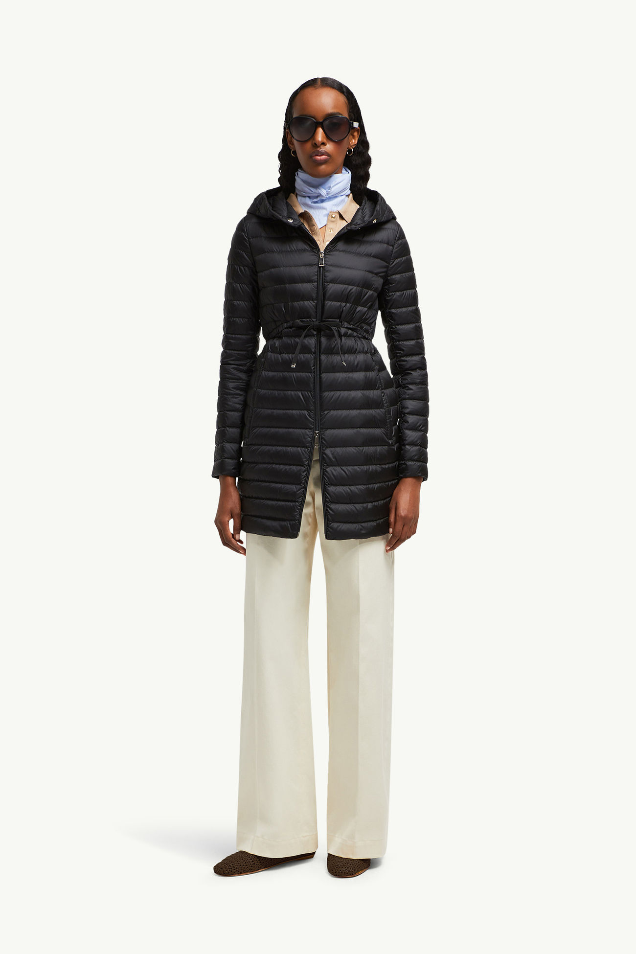 Barbel Hooded Fit & Flare Long Down Jacket Women Black Moncler 0