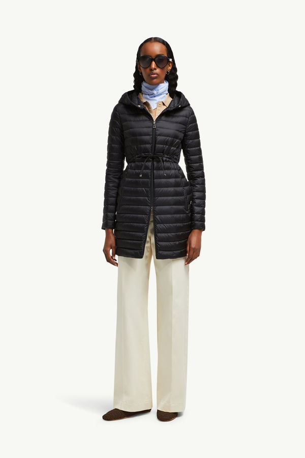 Barbel Hooded Fit & Flare Long Down Jacket Women Black Moncler 0