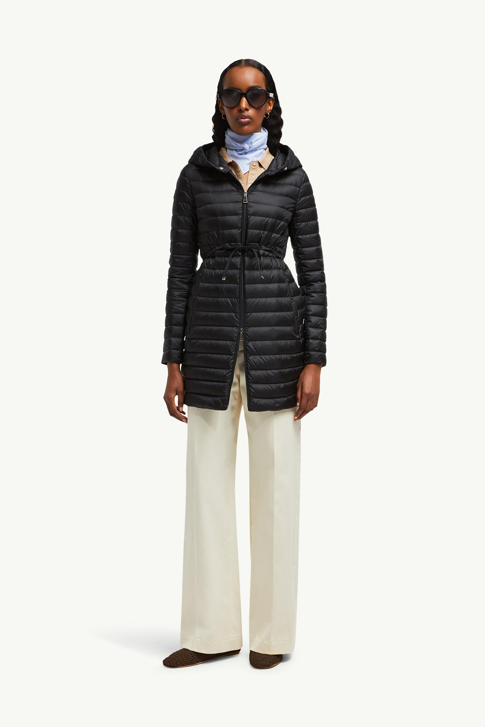 Barbel Hooded Fit & Flare Long Down Jacket Women Black Moncler 0